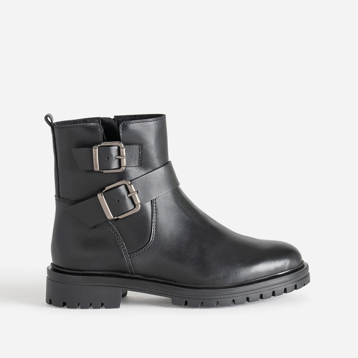 Boots TEXTO noir en cuir deux boucles Boots bottines Femme ERAM
