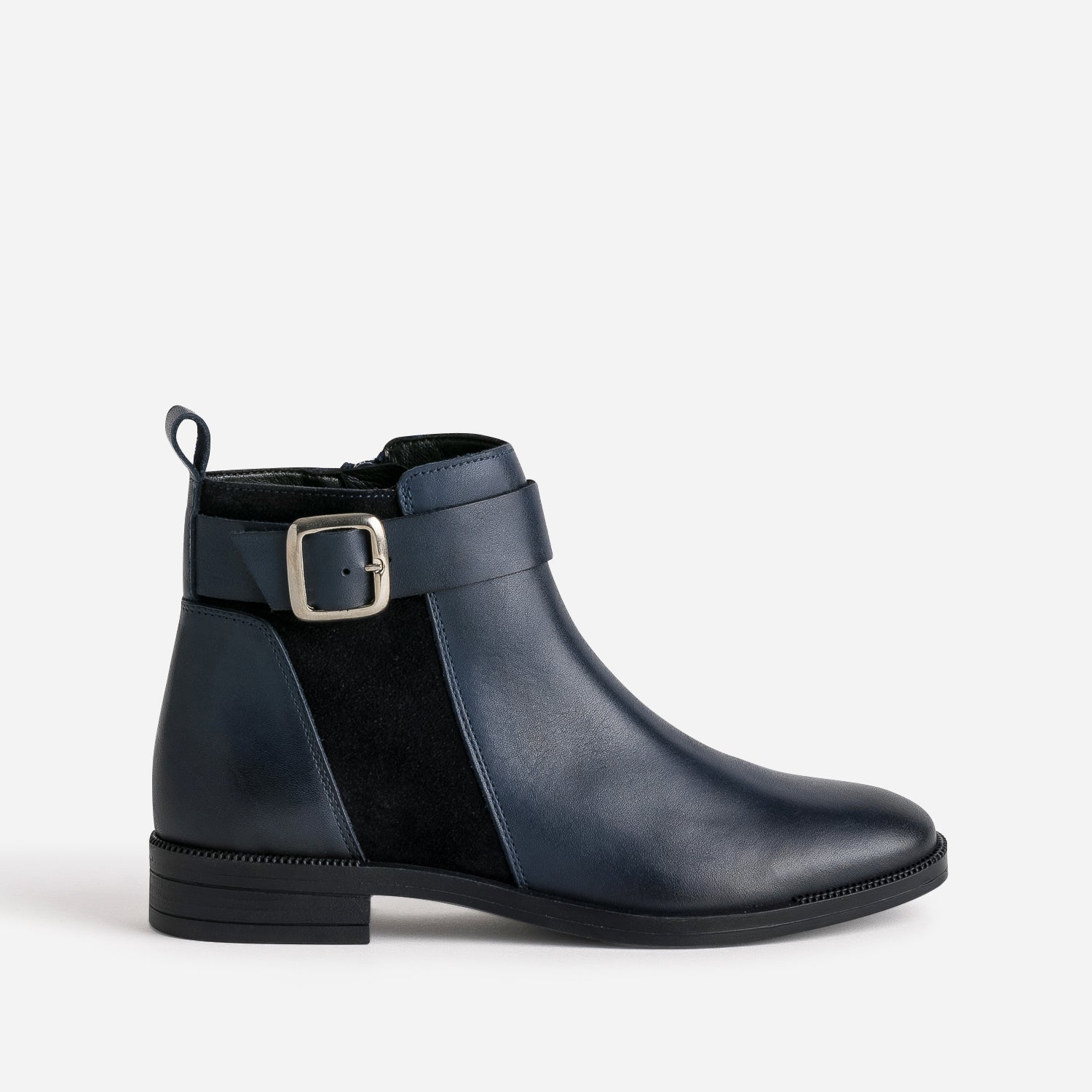 Boots marine en cuir detail bi matiere Boots bottines Femme ERAM