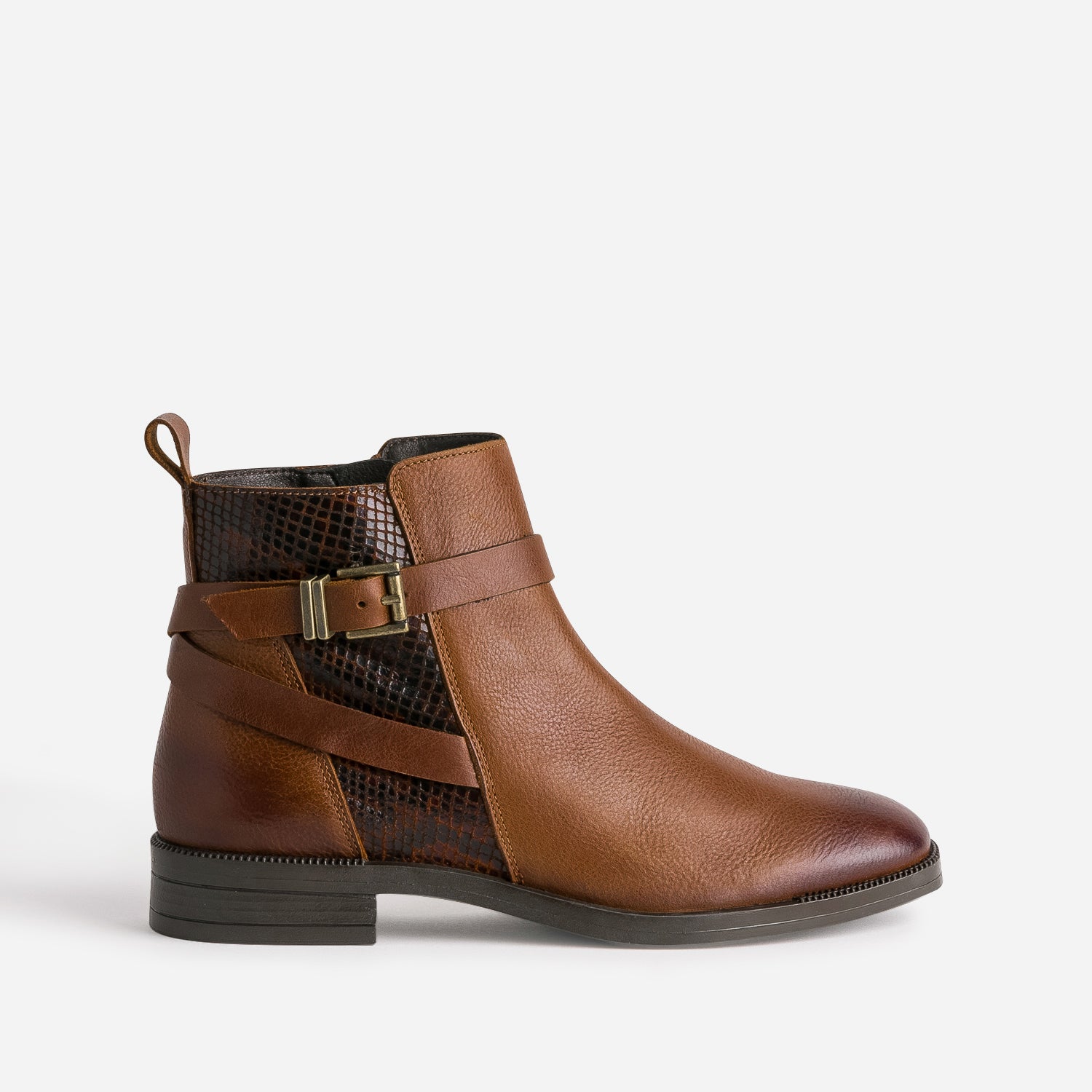 Boots cognac cuir details effet python