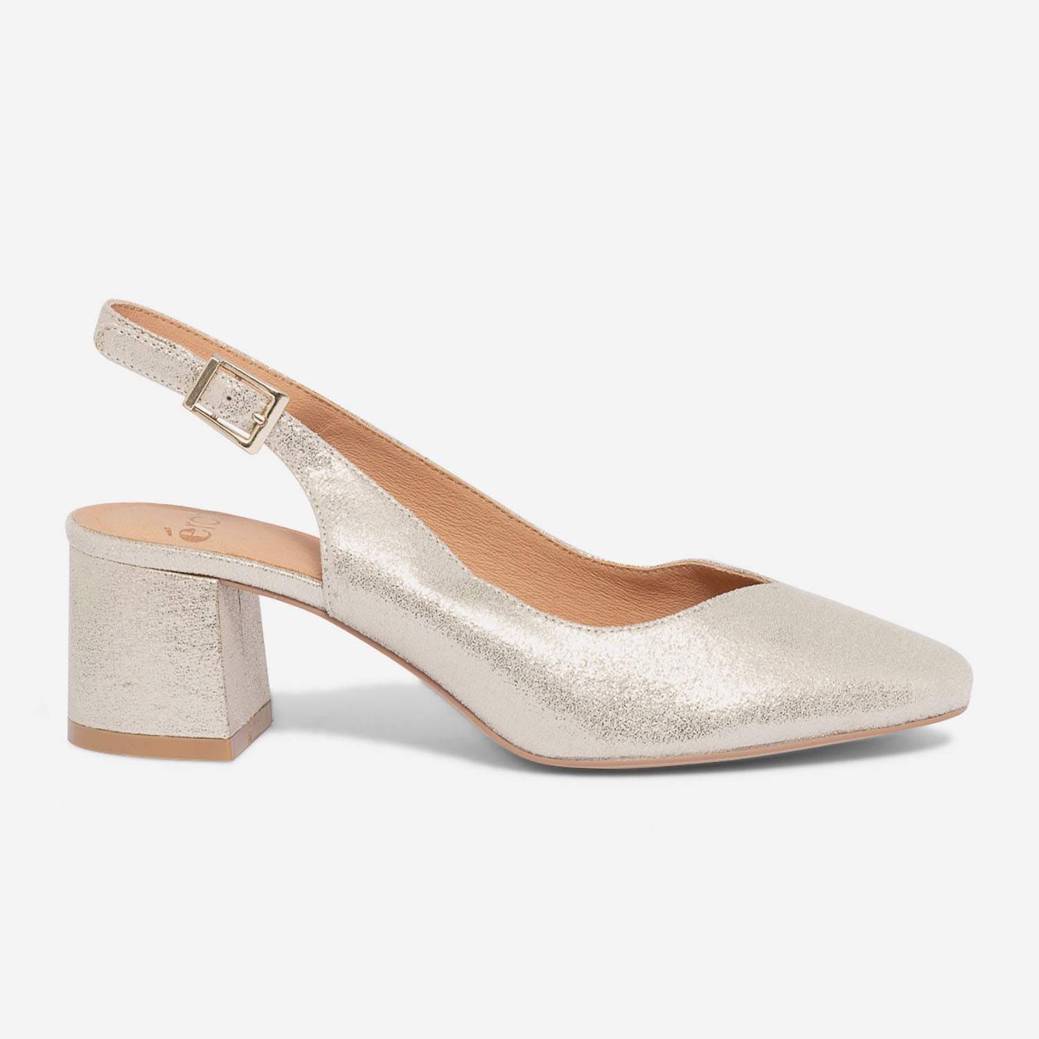 Escarpin doré hot sale talon carré