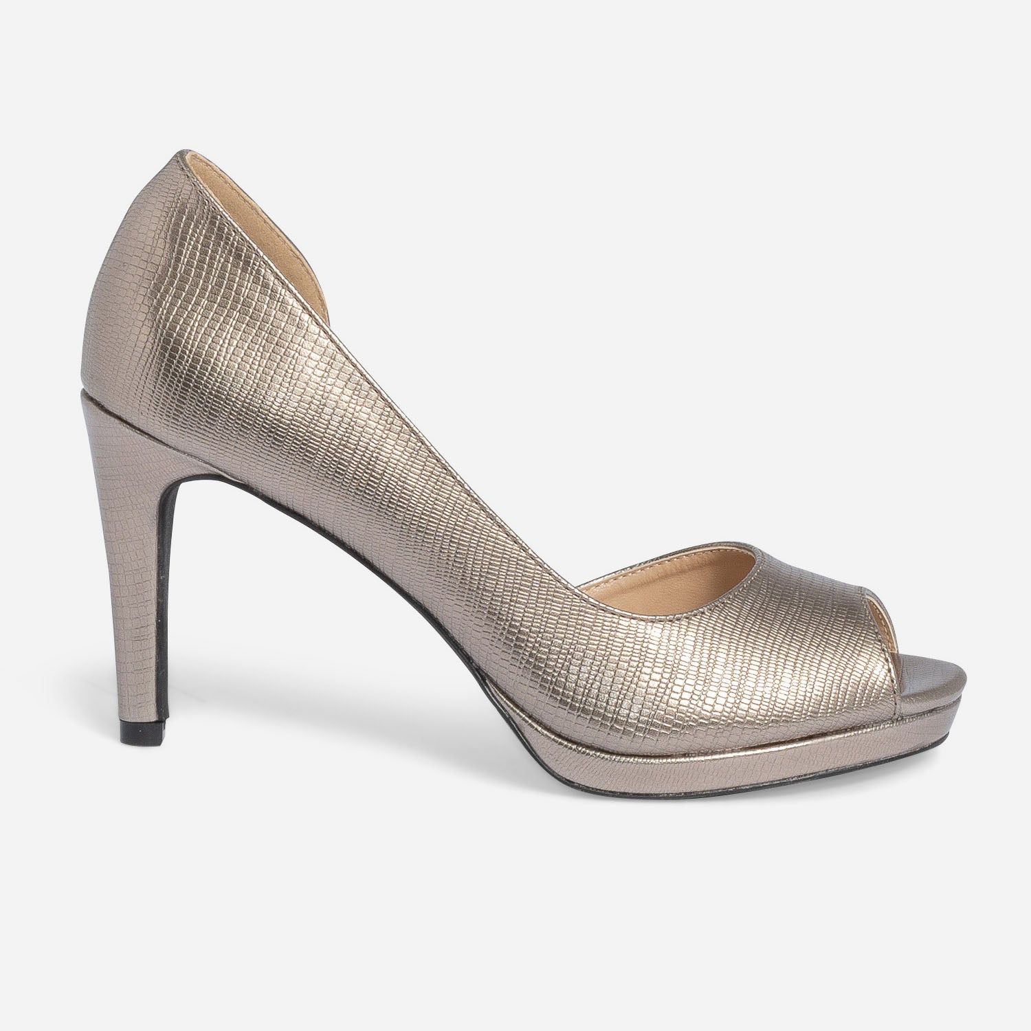 Escarpin open toe TEXTO argent fonc effet python Eram Femme ERAM