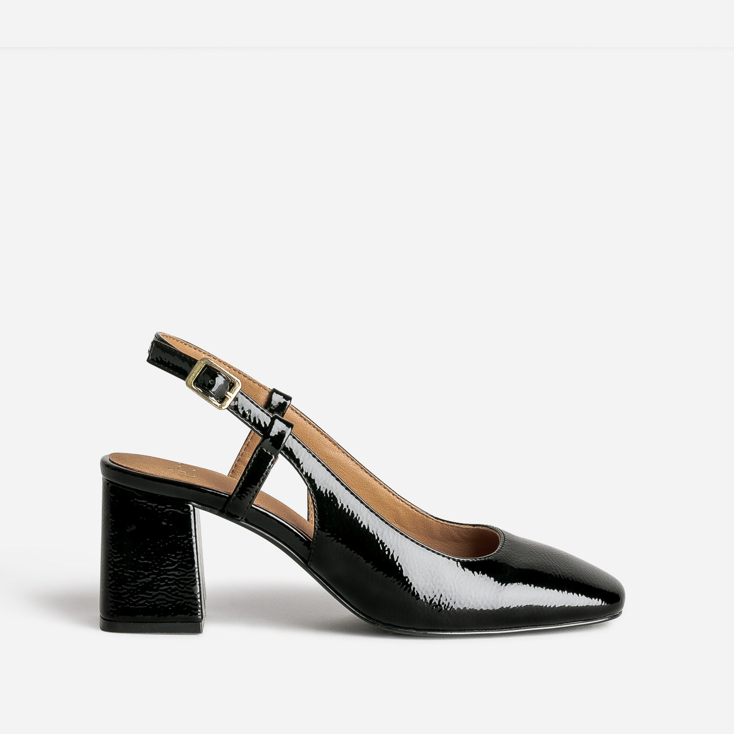 Escarpin slingback noir verni bout carr