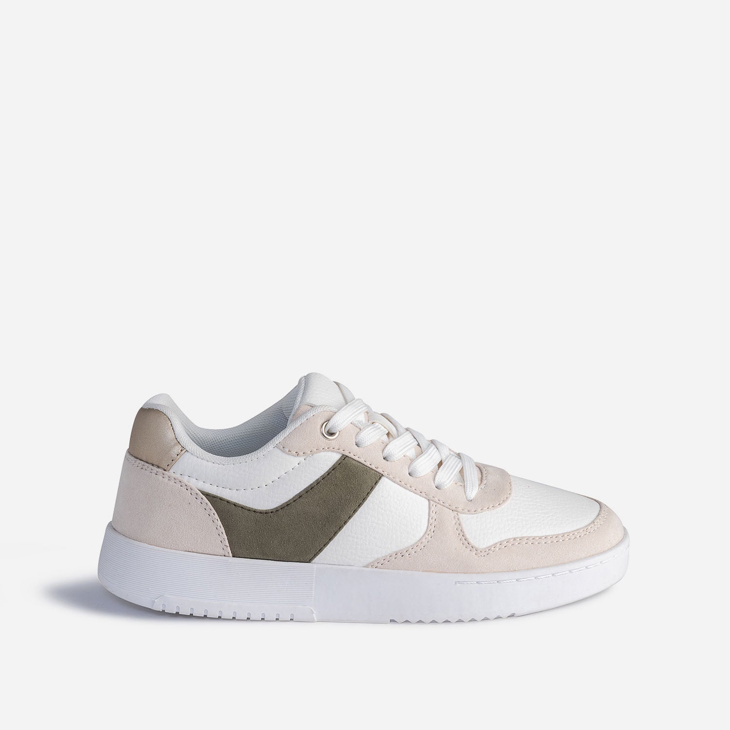 Tennis TEXTO blanche kaki beige et dor e
