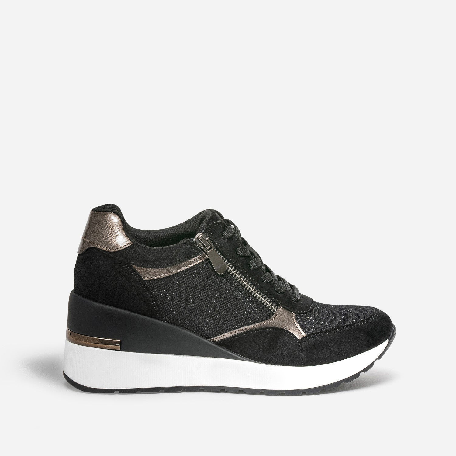 Tennis compensee noire details bronze Baskets Tennis Femme ERAM
