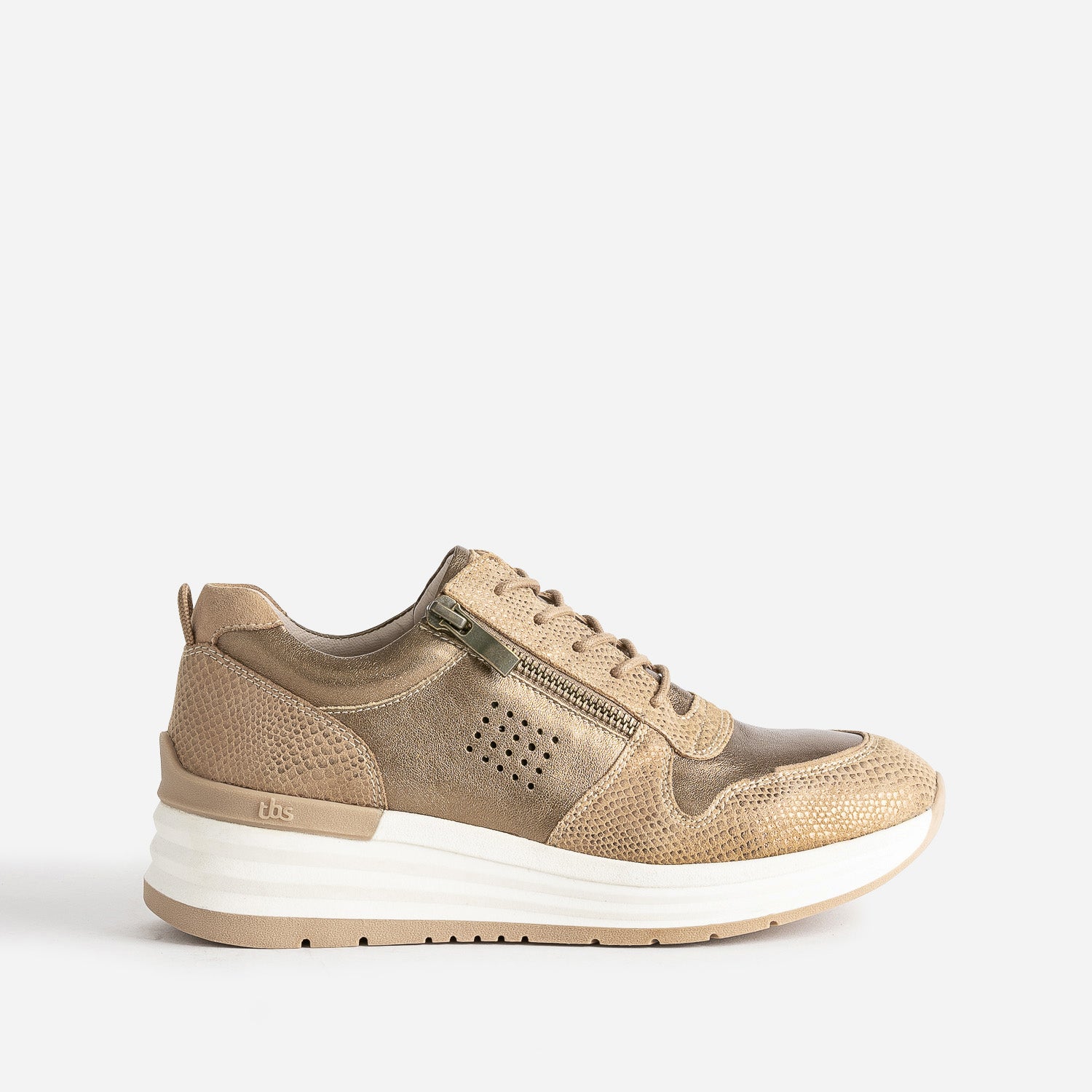 Tennis compensee TBS bronze en cuir Baskets Tennis Femme ERAM