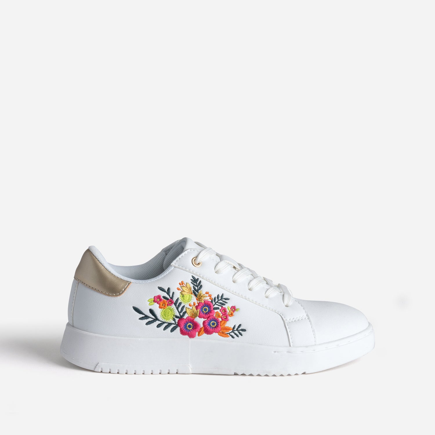 Tennis blanche brodee fleurs