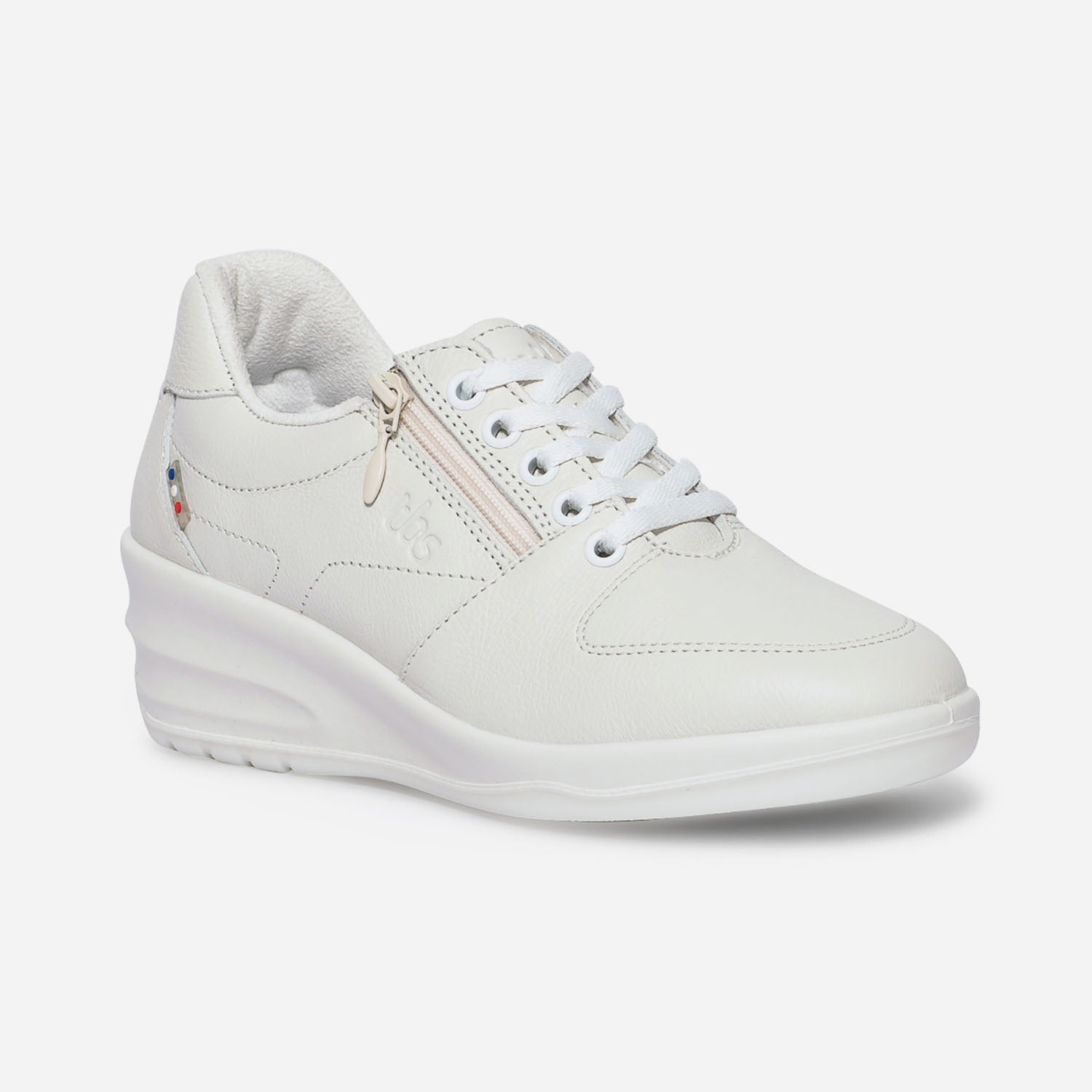 Tennis compensee TBS blanc grise en cuir Baskets Tennis Femme ERAM
