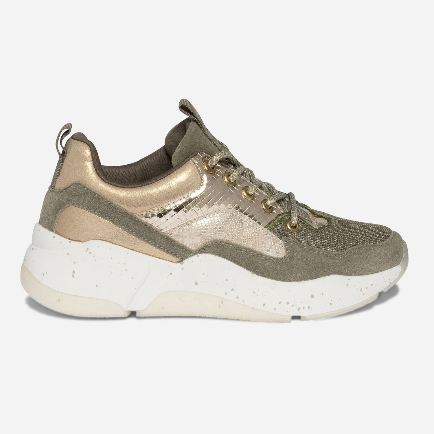 Dad shoes TEXTO kaki et dore Baskets Tennis Femme ERAM