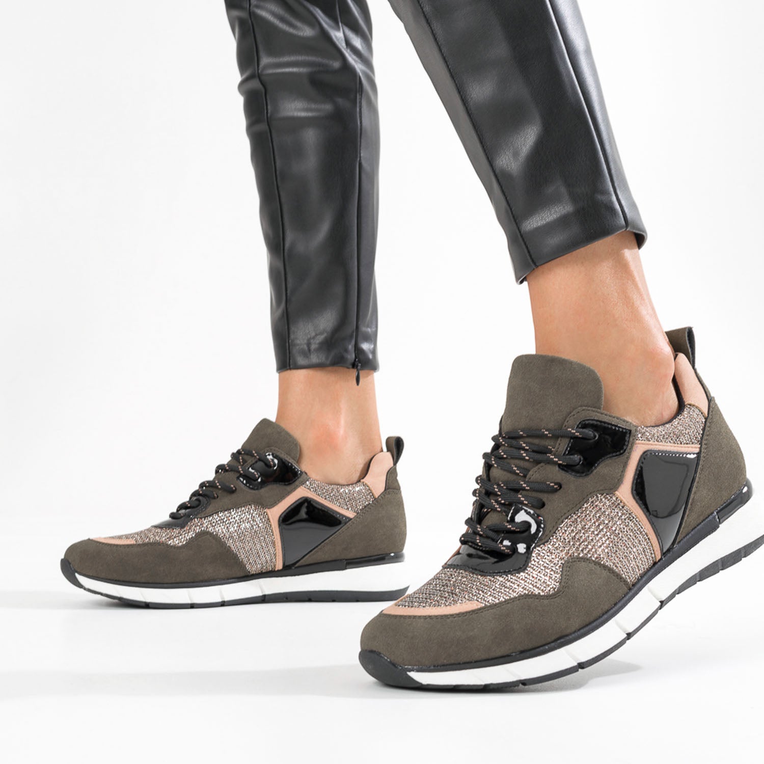 Sneakers TEXTO kaki beige noir et cuivre Baskets Tennis Femme ERAM