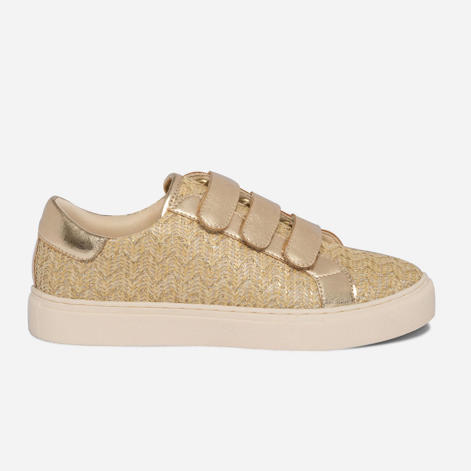 Tennis TEXTO beige en raphia scratchs dor s Eram Femme ERAM