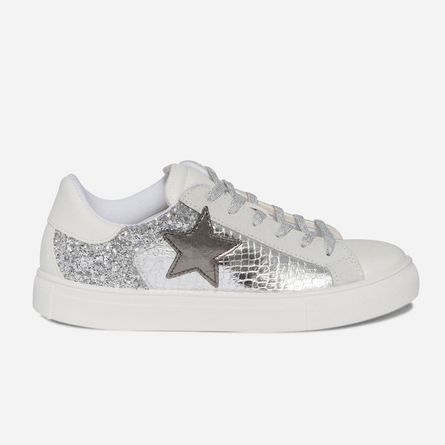 Tennis TEXTO grise blanche et argentee a etoile Baskets Tennis Femme ERAM