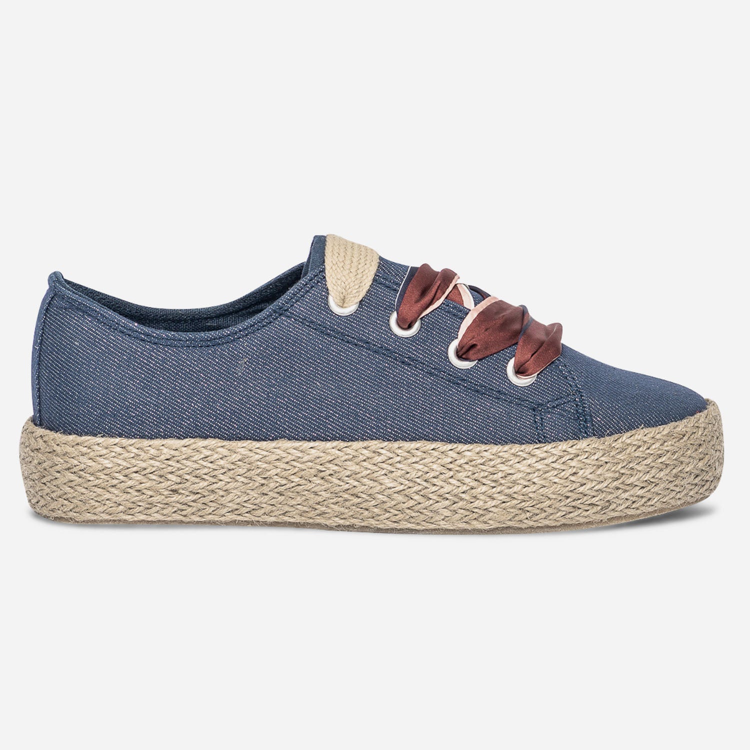 Tennis marine en toile rayures argent Baskets Tennis Femme