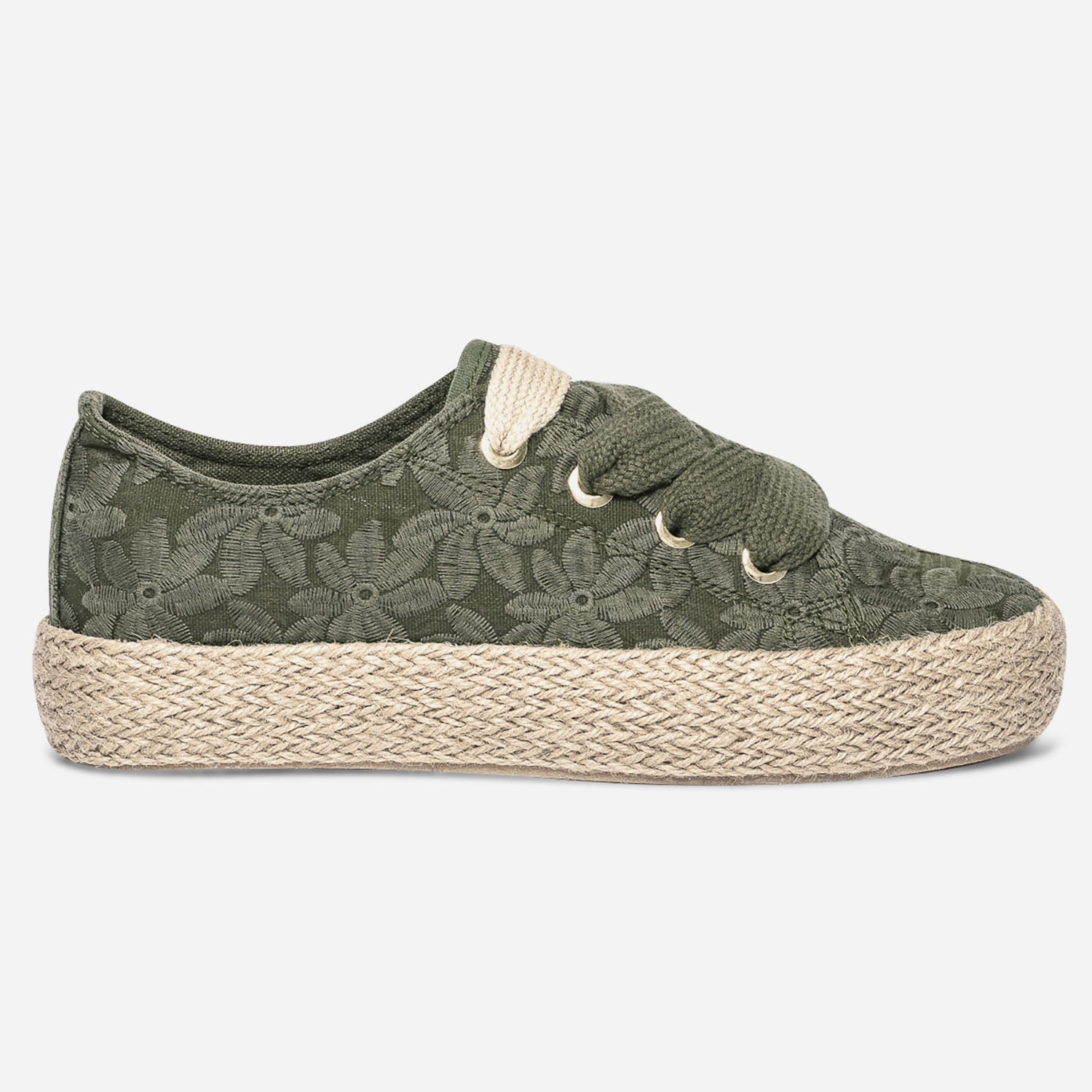 Tennis kaki en toile brod e fleurs Toiles Femme ERAM