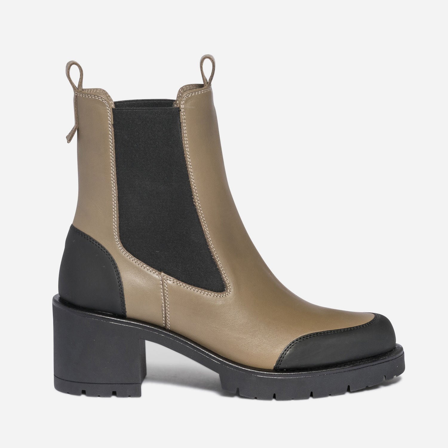Chelsea boots kaki et noir a talon Boots bottines Femme ERAM