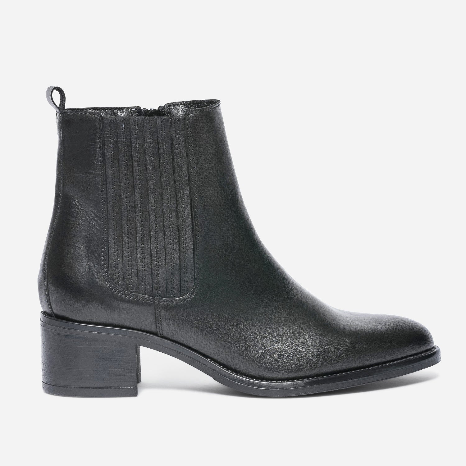 Boots noir en cuir avec lastique cousu Boots bottines Femme