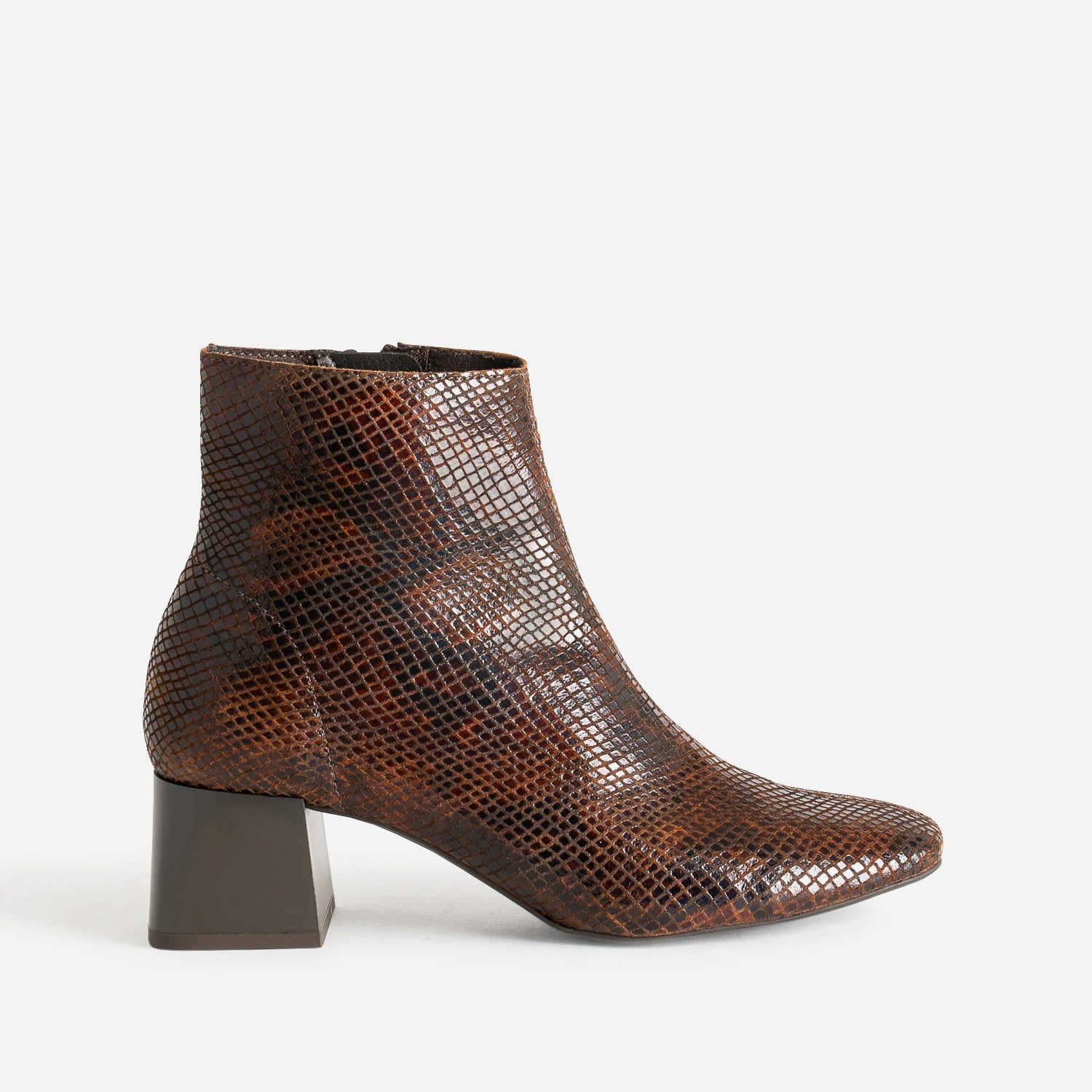 Boots cognac cuir velours effet python
