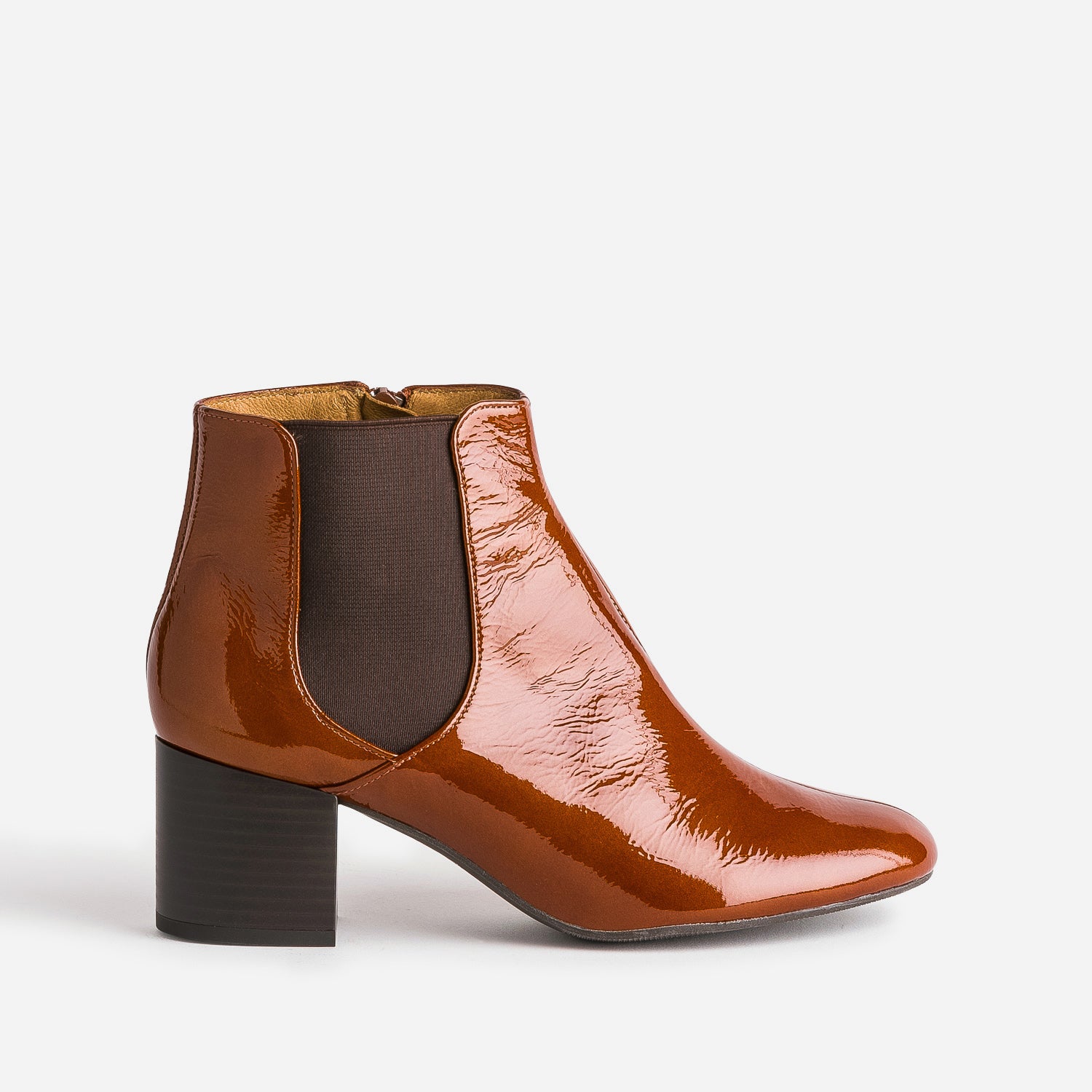 Chelsea boots a talon ERAM FLEX cognac en cuir verni Boots bottines Femme ERAM