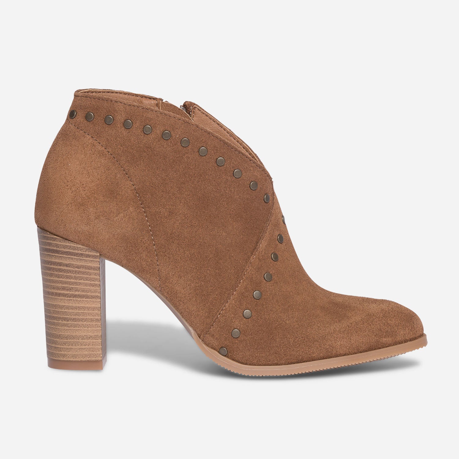 Low boots TEXTO marron fonce en cuir velours a clous Boots bottines Femme ERAM