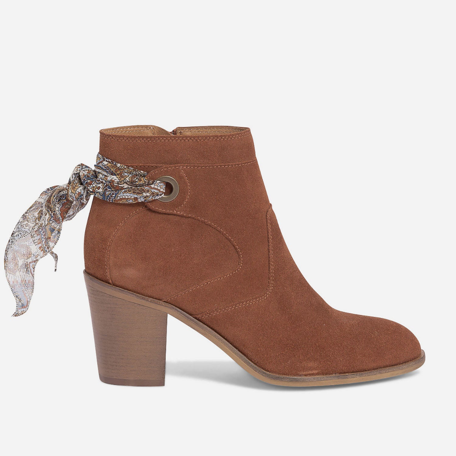 Boots TEXTO cognac en cuir velours avec ruban imprime Eram Femme ERAM