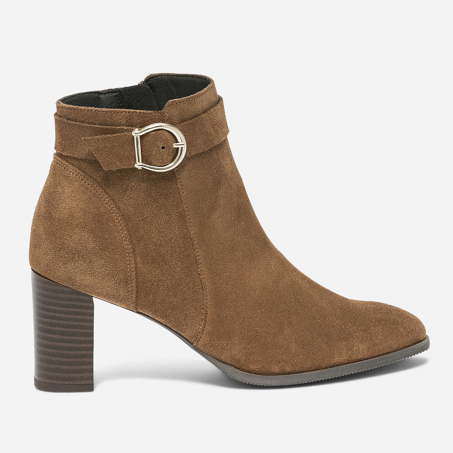 Boots talon camel en cuir velours