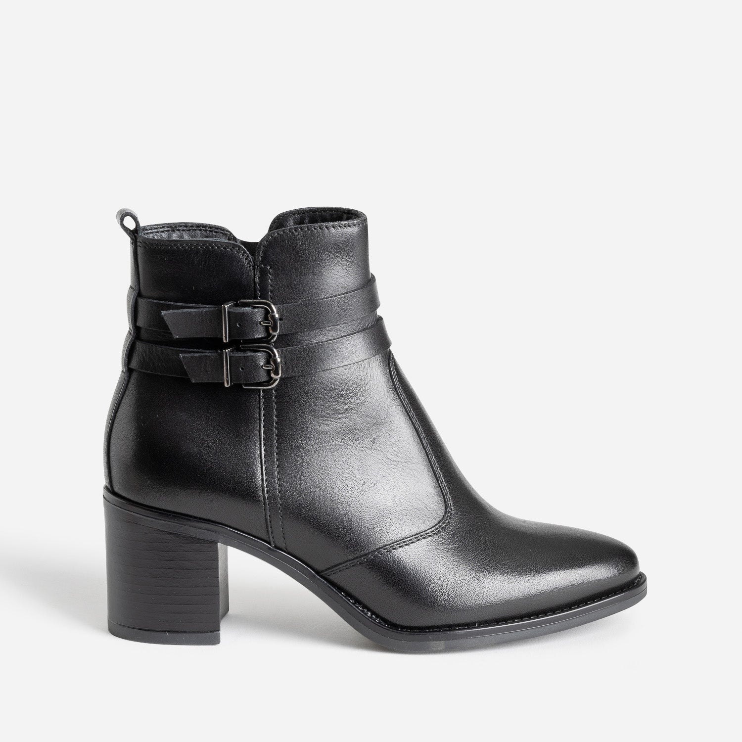 Boots a talon noir en cuir avec double bride Boots bottines Femme ERAM