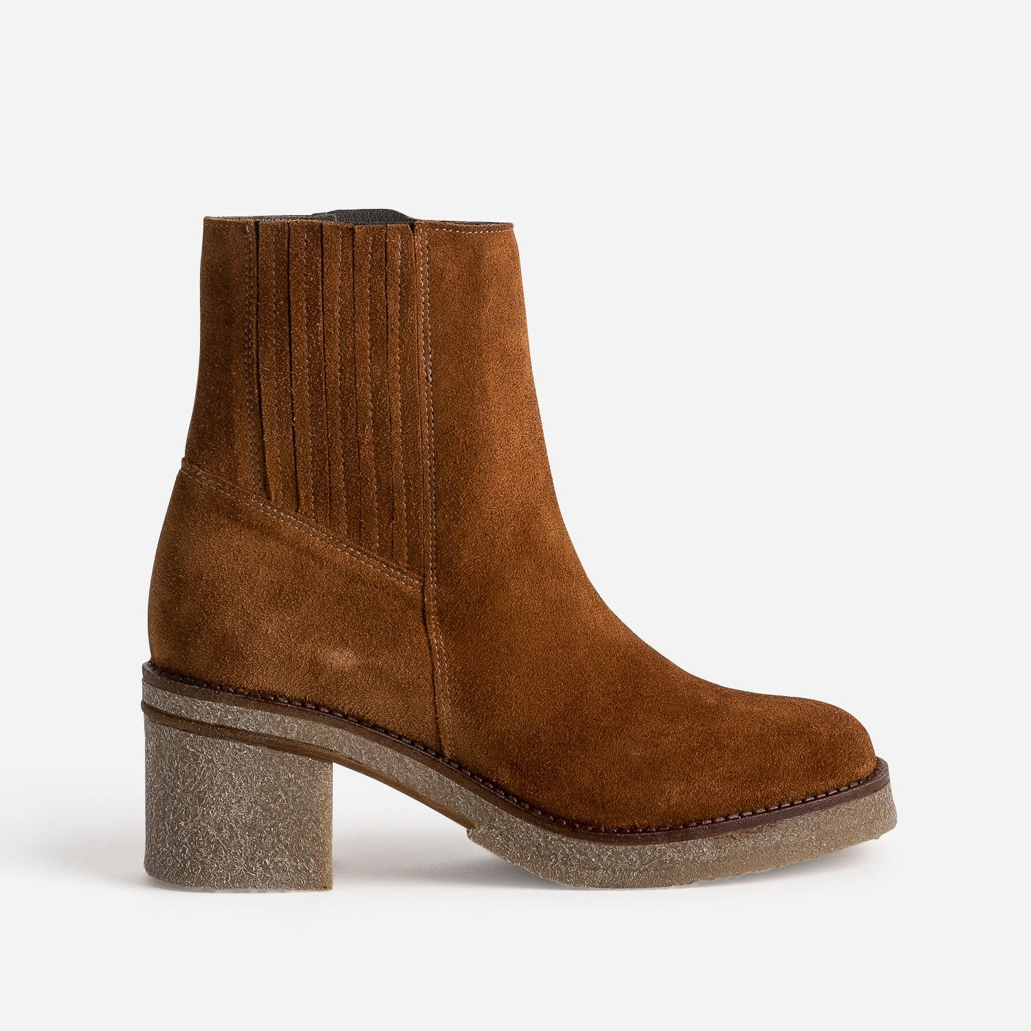 Boots cognac cuir velours semelle effet crepe Boots bottines Femme ERAM