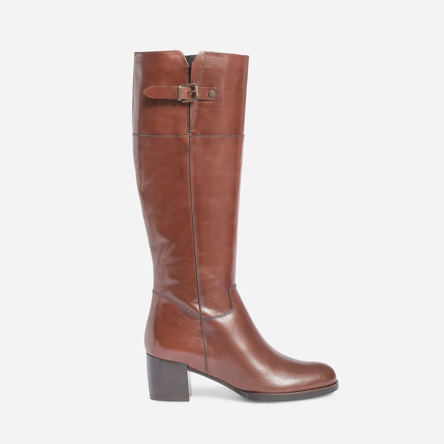 Botte a talon cognac en cuir pour mollet fin Bottes Femme ERAM