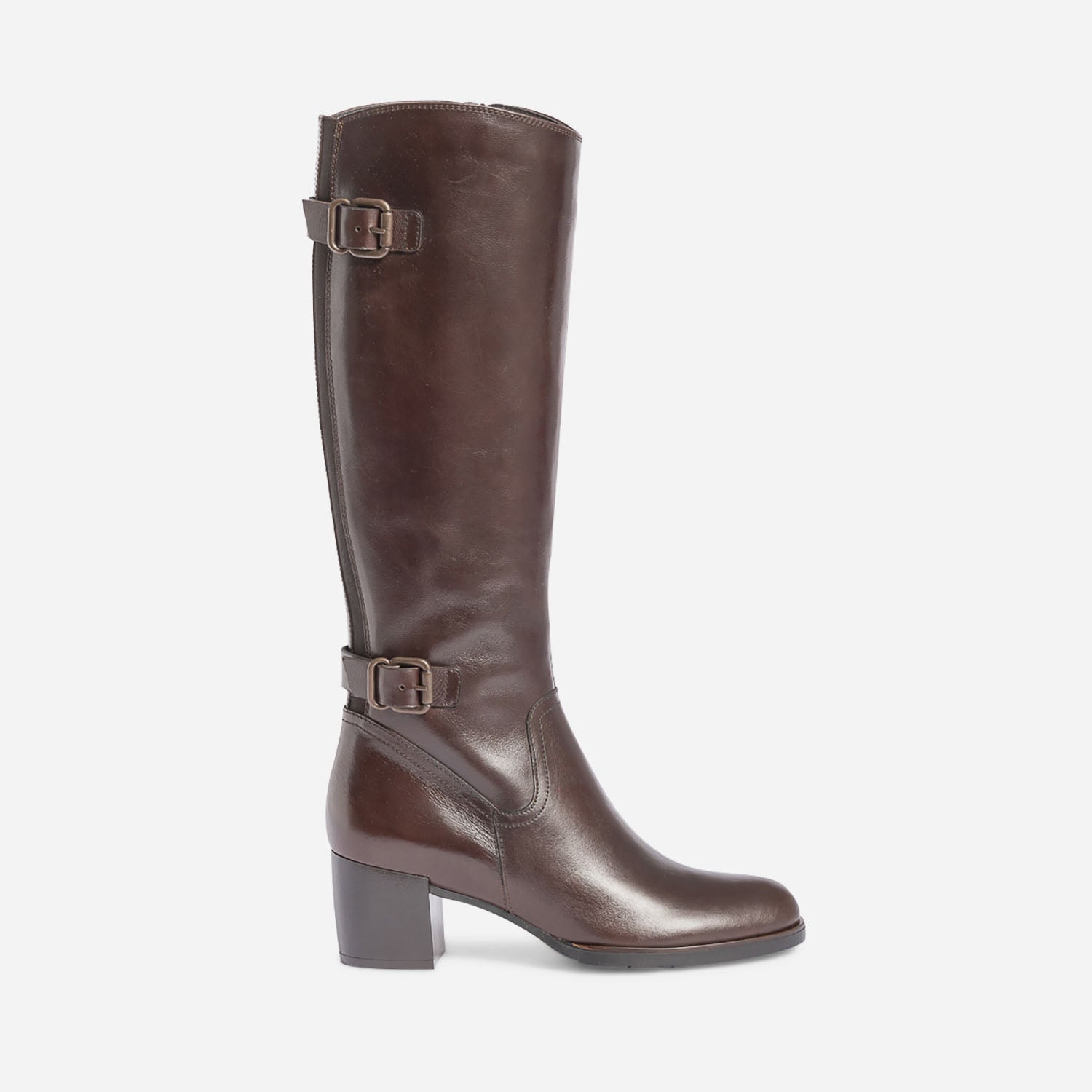 Botte a talon marron fonce en cuir pour mollet fin Bottes Femme ERAM