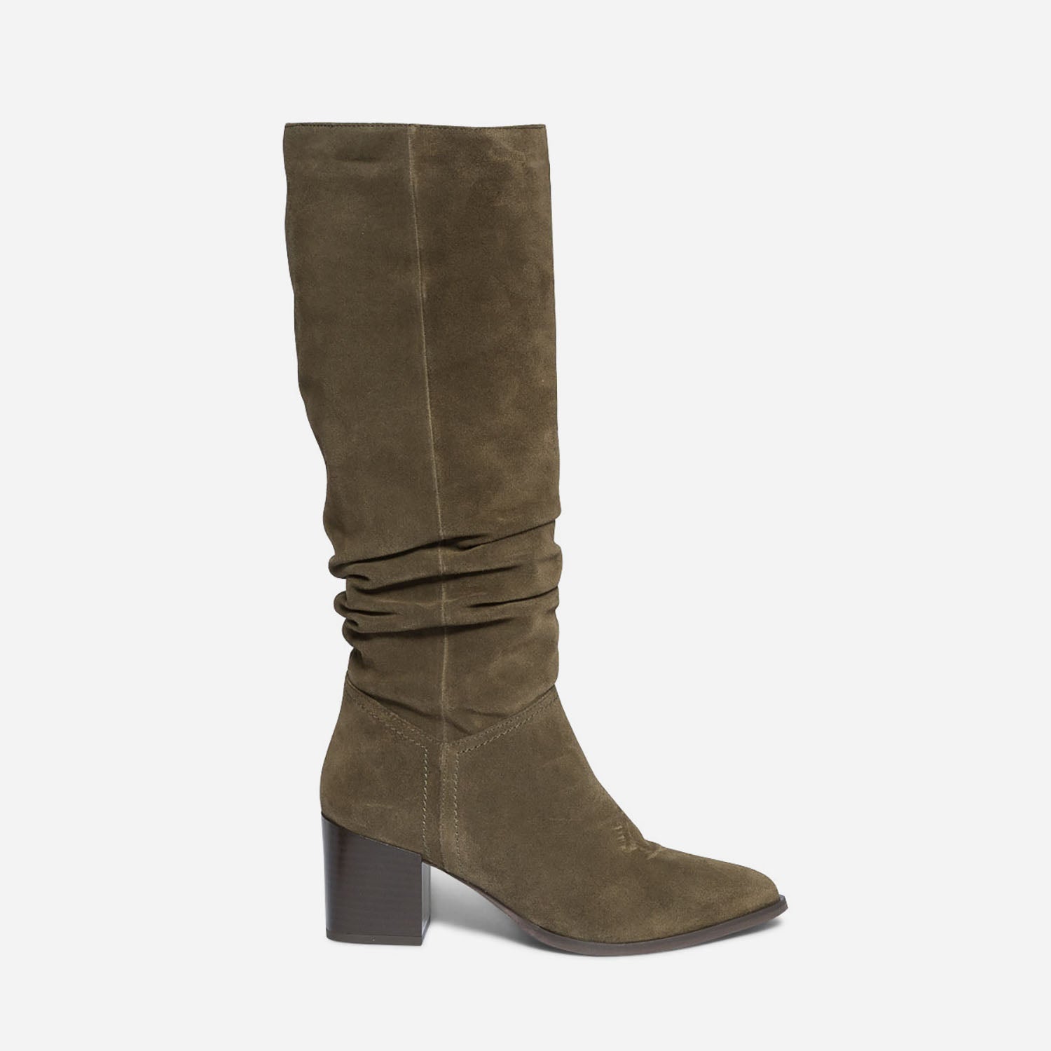 Botte TEXTO kaki en cuir velours a tige plissee Bottes Femme ERAM