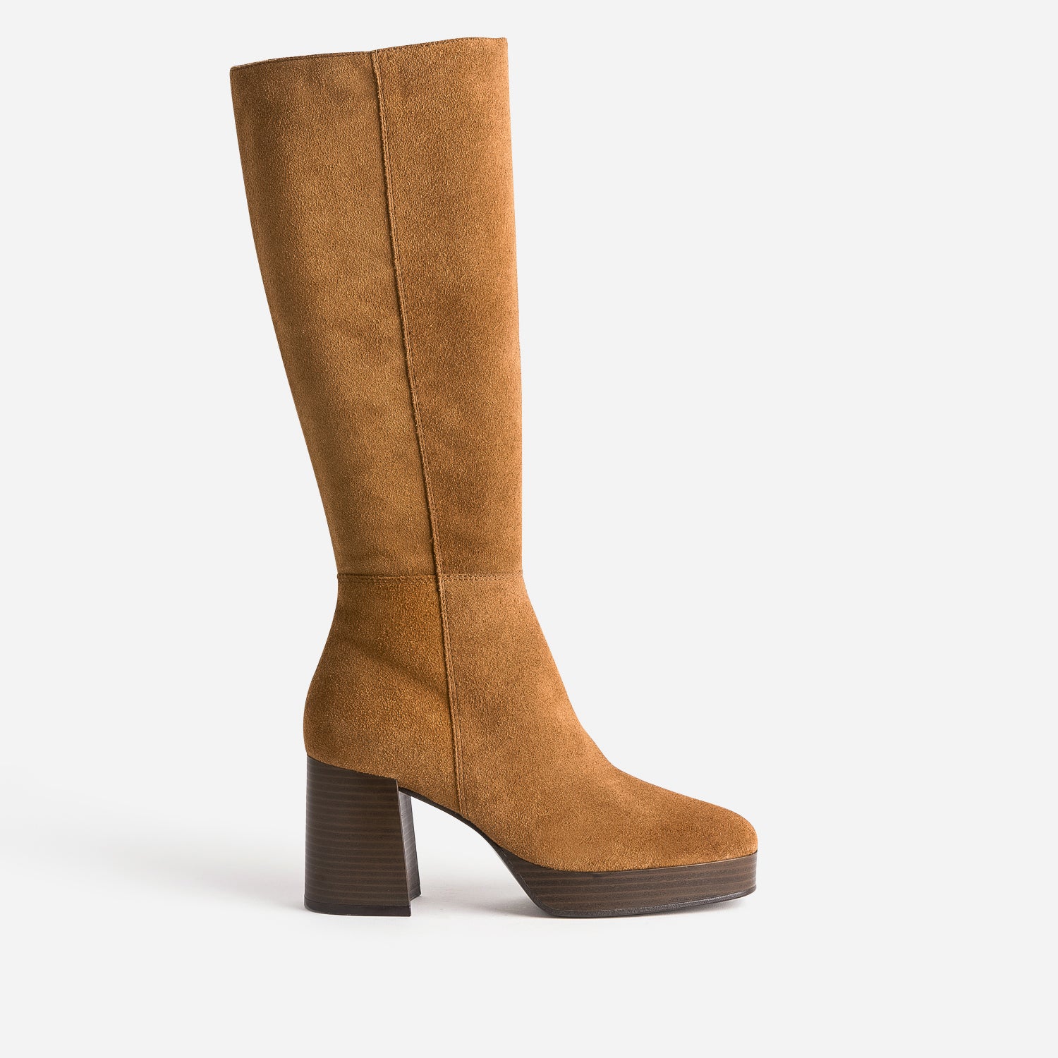 Botte cognac en cuir a plateforme pour mollets fins Bottes Femme ERAM