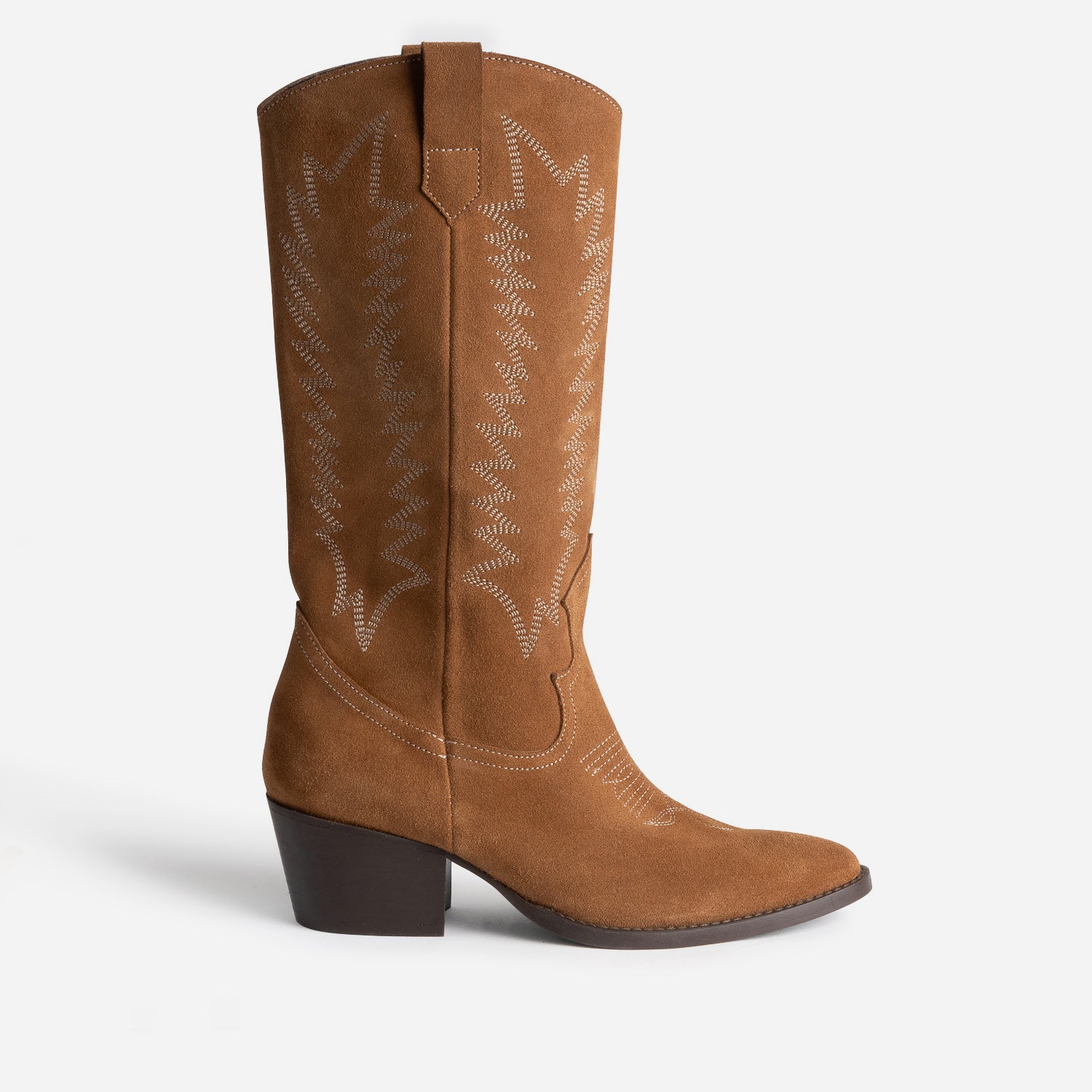 Botte cognac cuir velours eco concue esprit santiag Bottes Femme ERAM