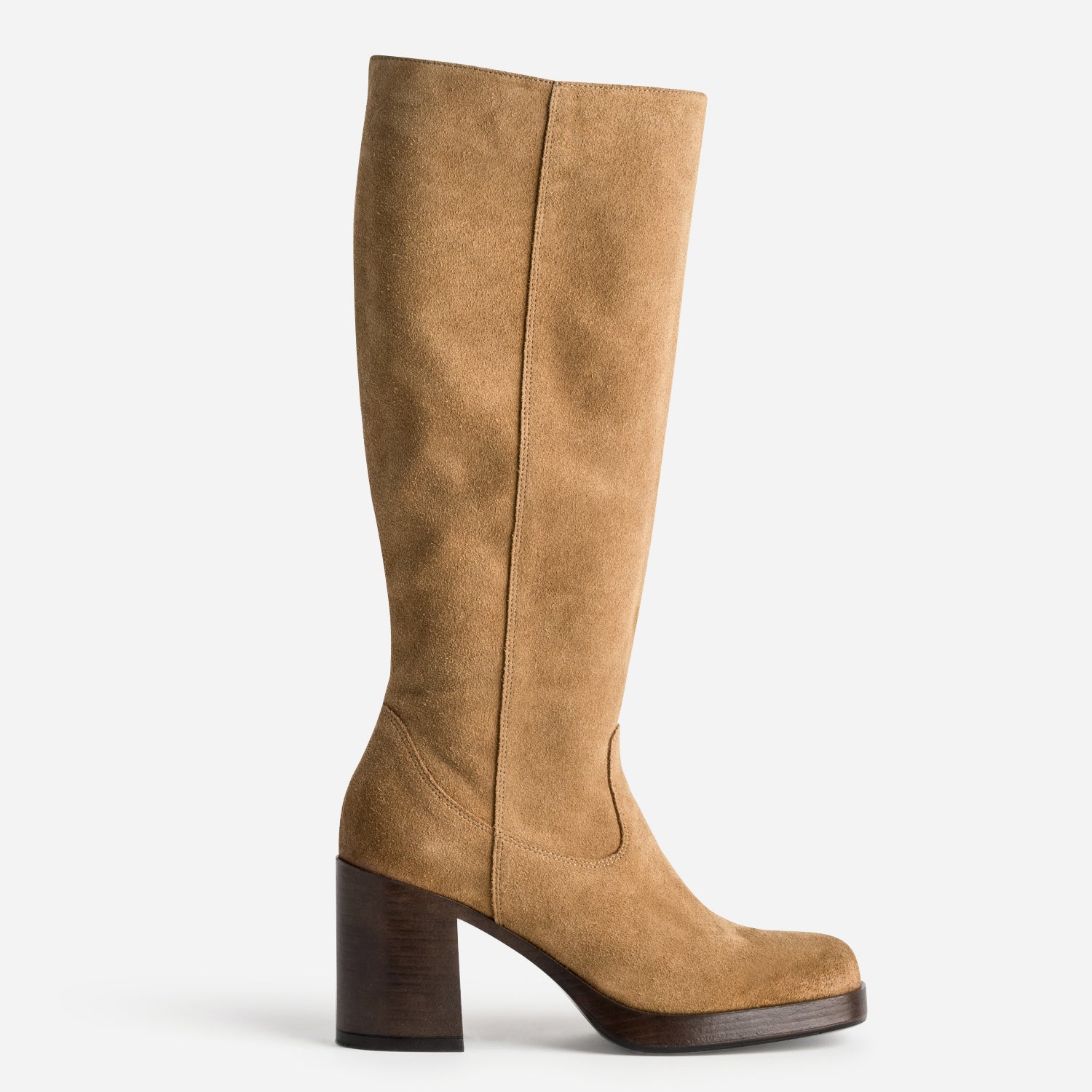 Botte TEXTO camel en cuir velours a tige plissee Bottes Femme ERAM
