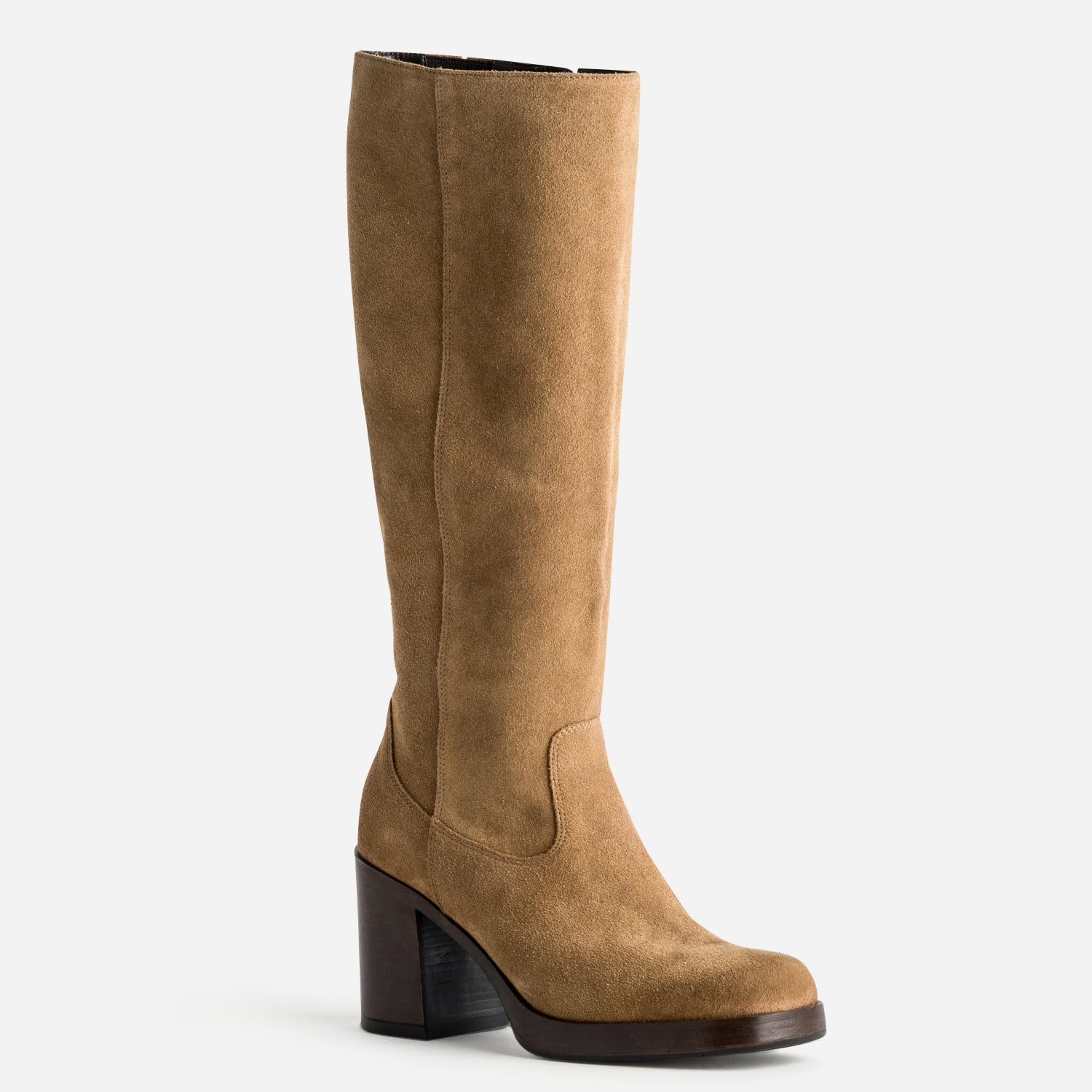 Botte camel en cuir velours esprit retro Bottes Femme ERAM