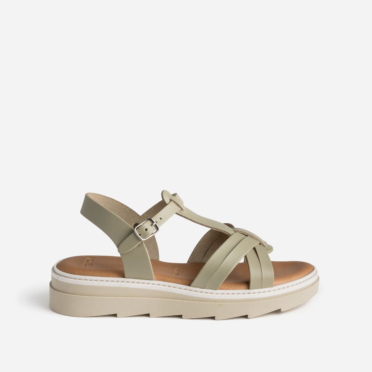 Sandale TEXTO kaki clair en cuir Sandales Femme ERAM