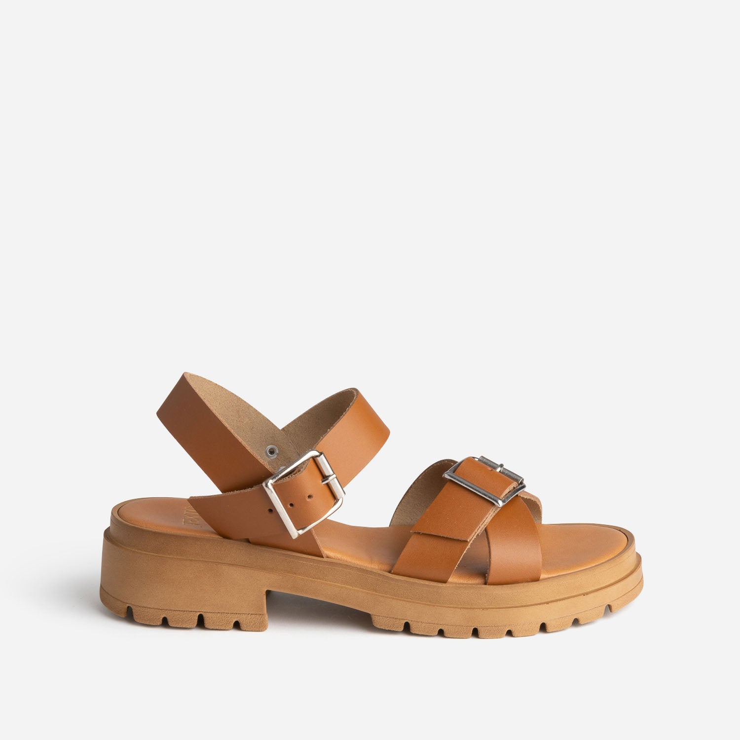 Sandale TEXTO camel en cuir semelle crant e Sandales Femme ERAM