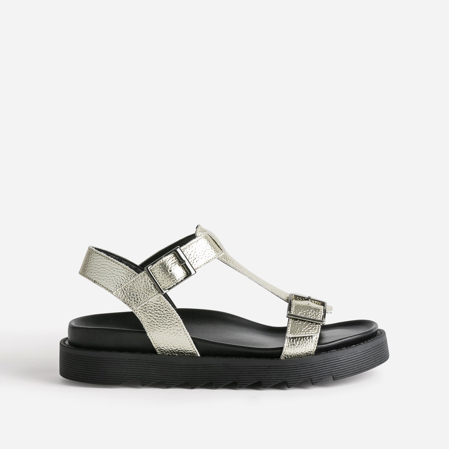 Sandale TEXTO doree en cuir a semelle crantee Sandales Femme ERAM