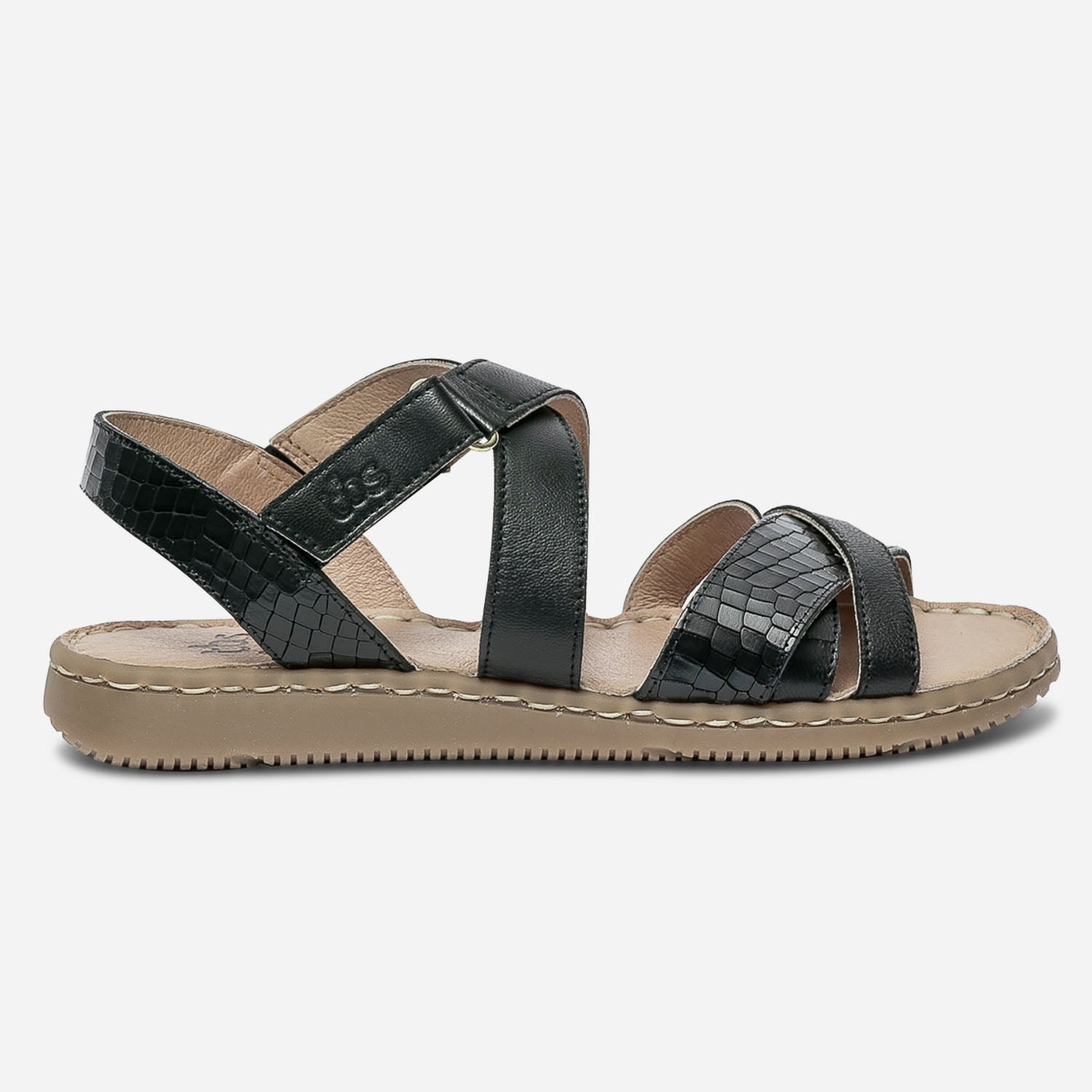Sandale TBS noire en cuir a bride embossee Sandales Femme ERAM