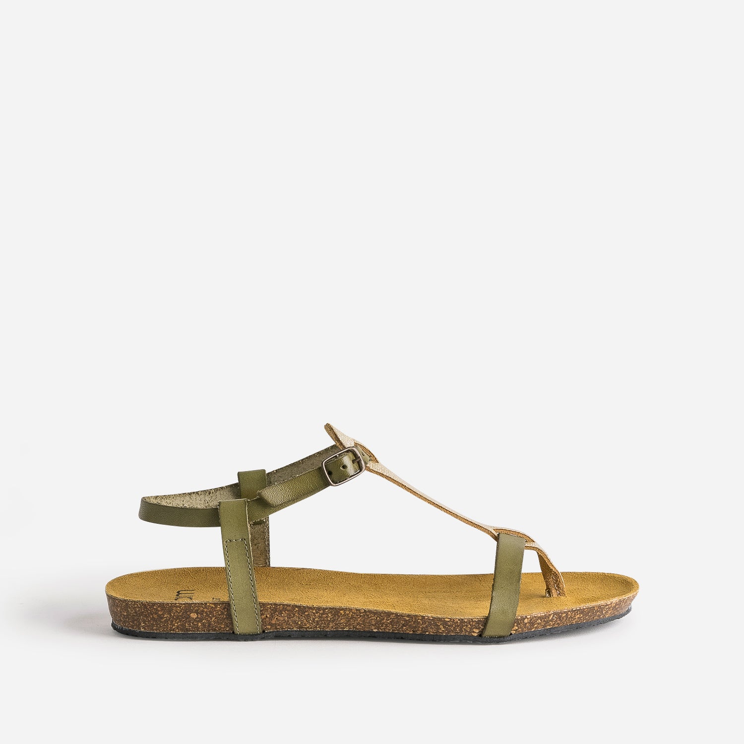 Sandale tong anatomique kaki et dor en cuir Sandales Femme ERAM