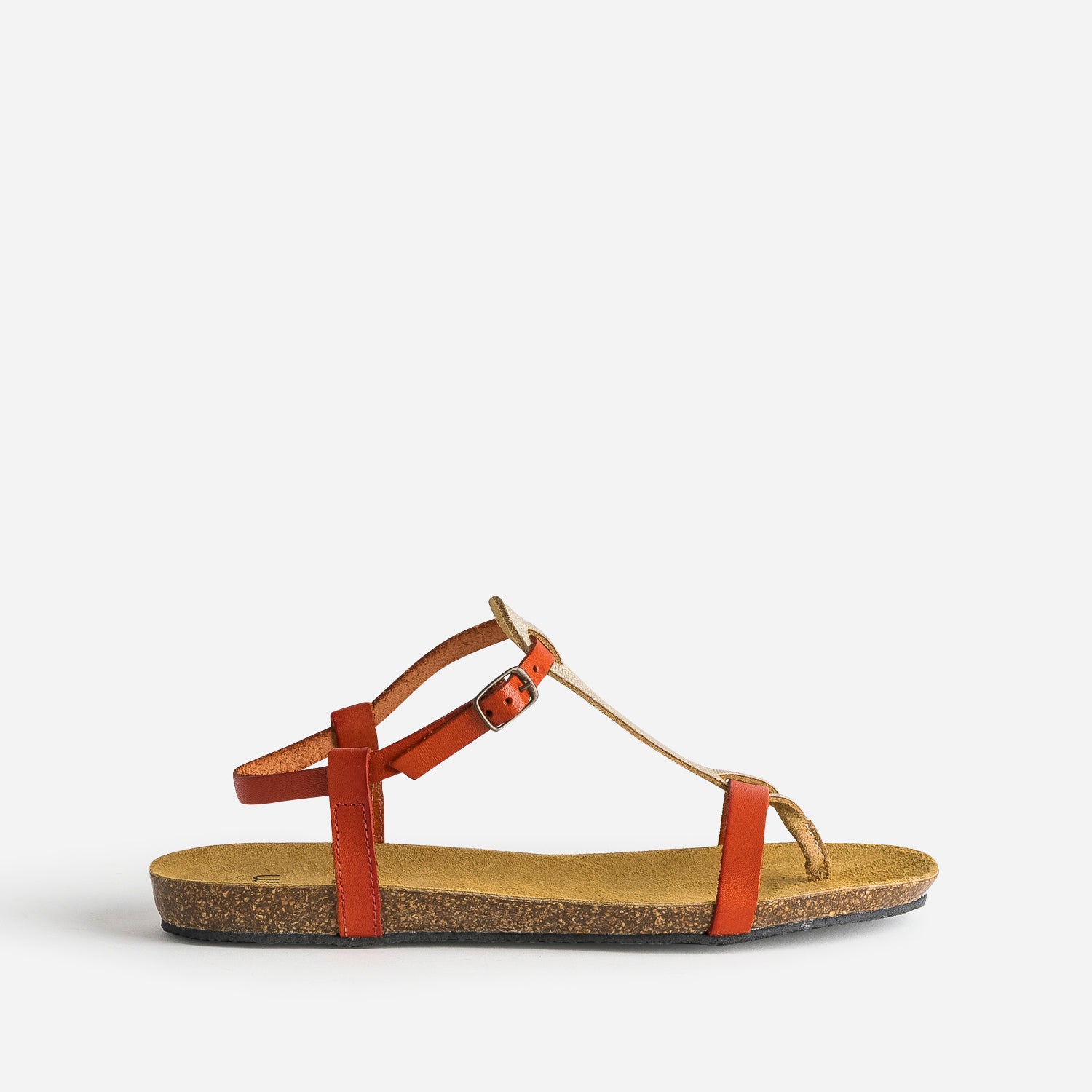 Sandale tong anatomique rouge et dor en cuir Sandales Femme ERAM
