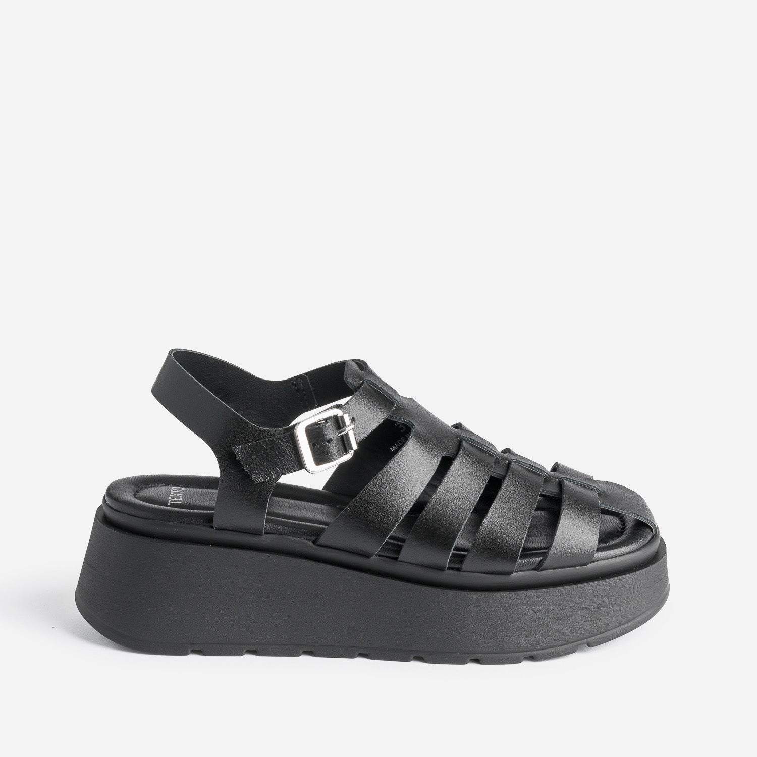 Sandale TEXTO noire en cuir semelle plateforme