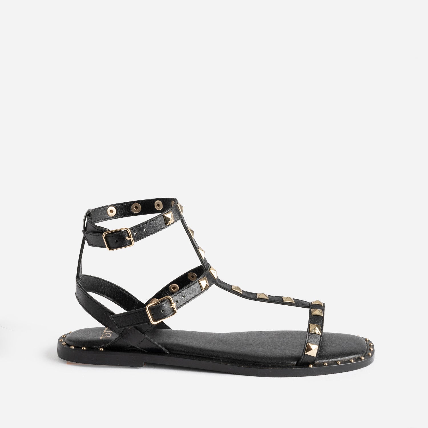 Sandale spartiate TEXTO noire en cuir cloute Sandales Femme ERAM