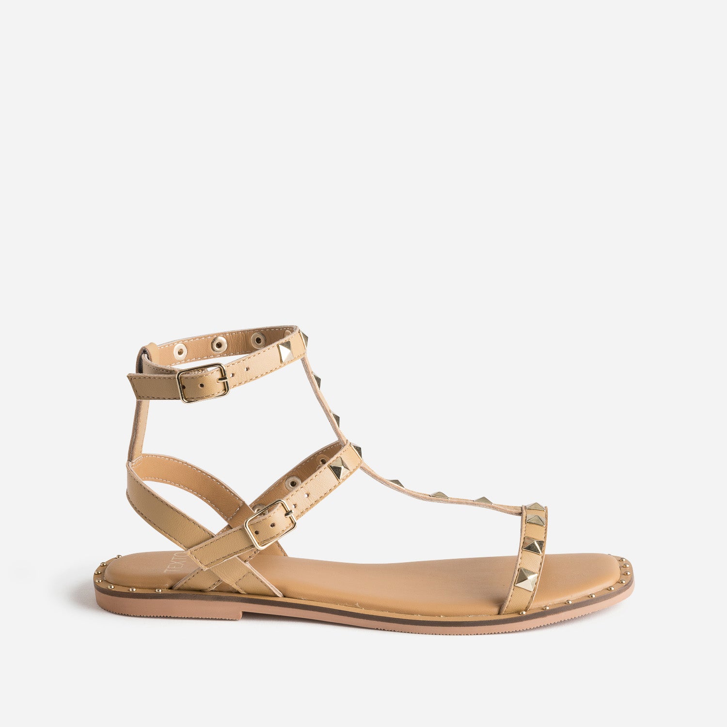 Sandale spartiate TEXTO camel en cuir cloute