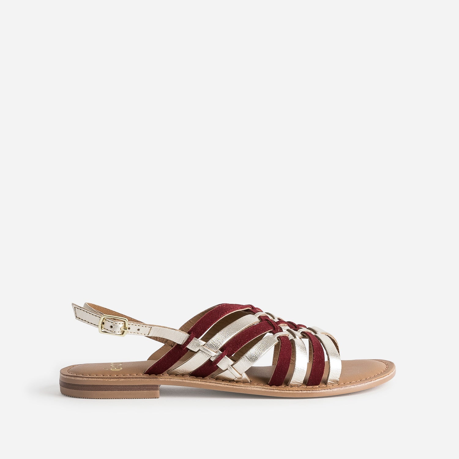 Sandale doree et bordeaux en cuir tresse Sandales Femme ERAM