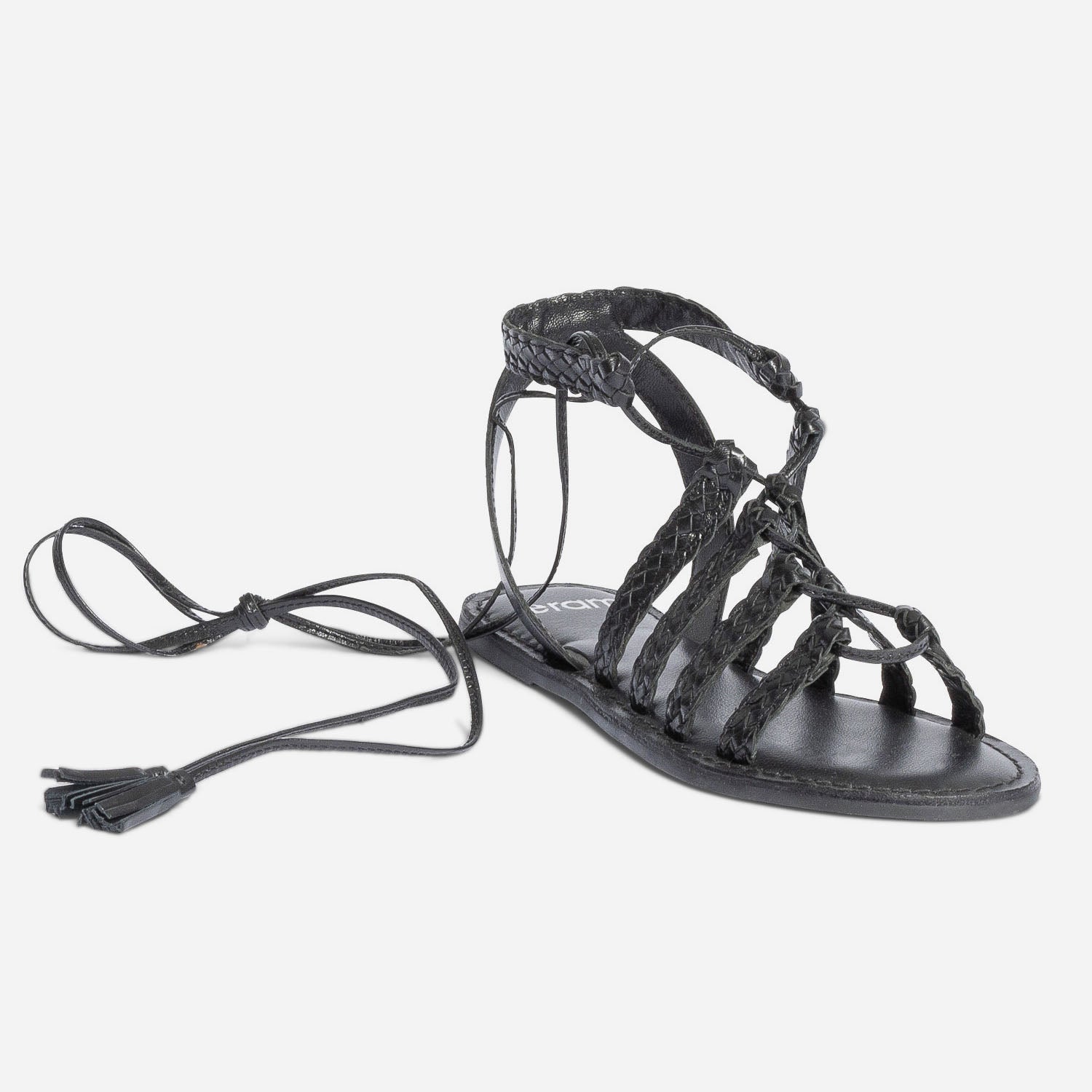Sandale spartiate noire en cuir tresse Sandales Femme ERAM