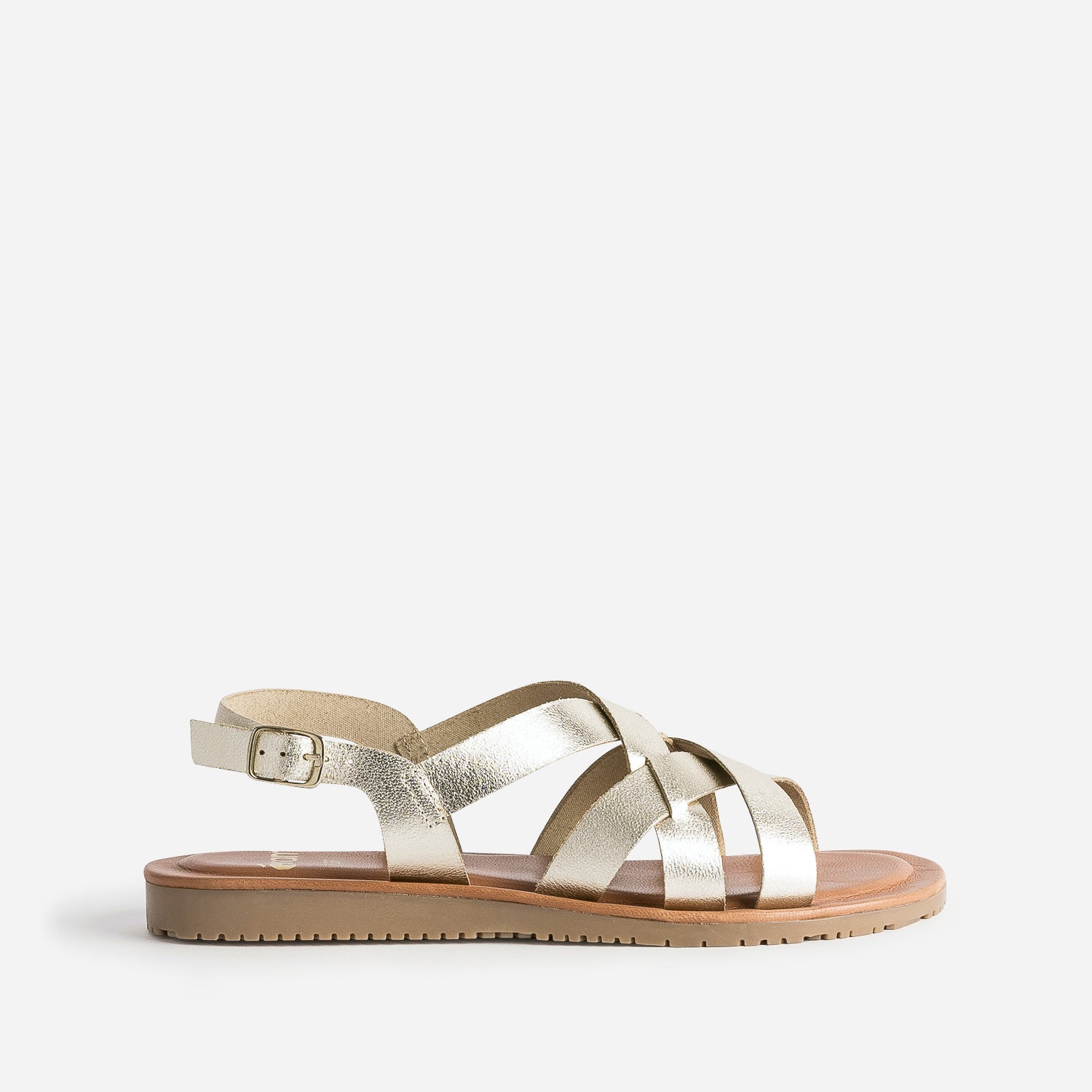 Sandale doree en cuir a brides croisees Sandales Femme ERAM