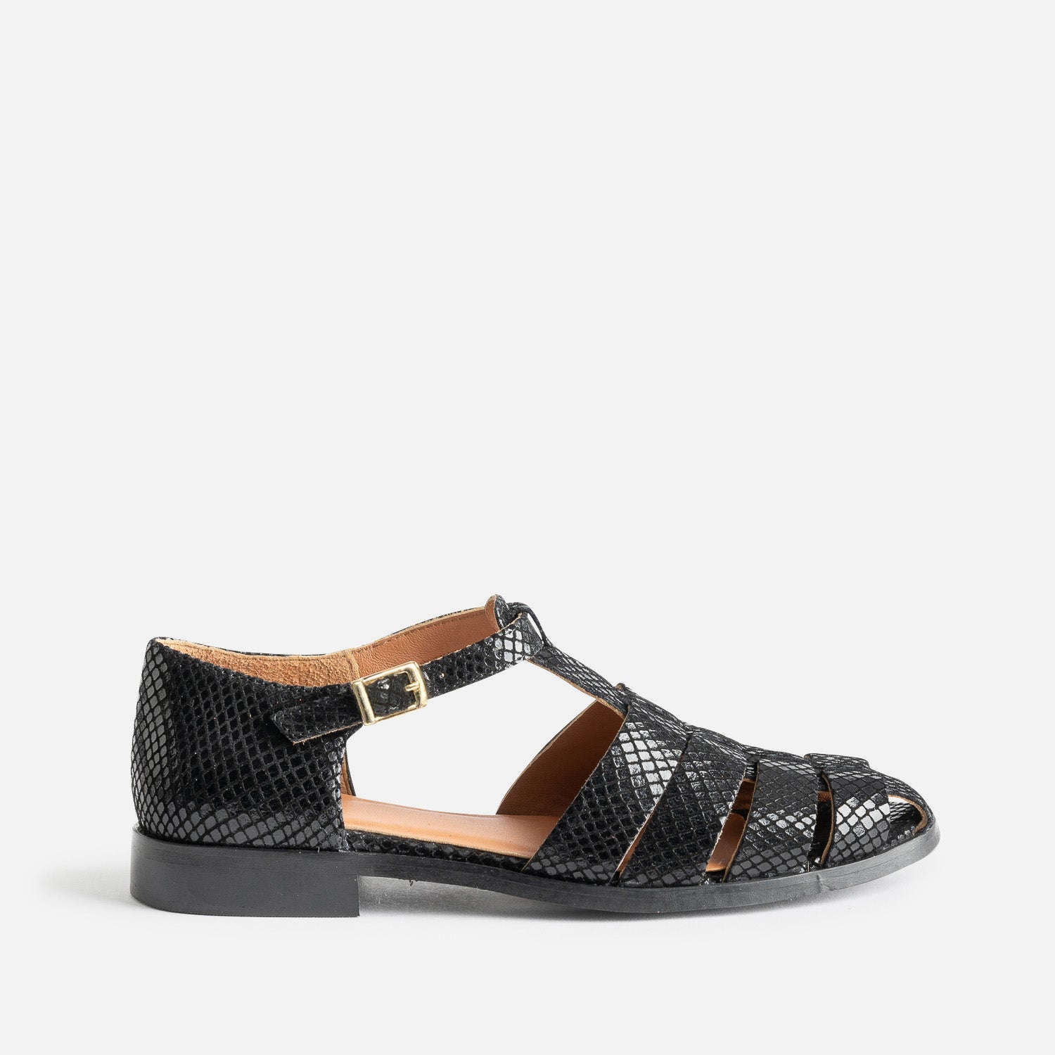 Sandale noire cuir velours effet resille Sandales Femme ERAM