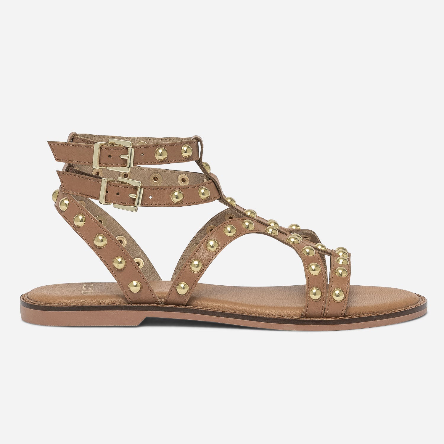 Sandale spartiate TEXTO camel en cuir a clous Sandales Femme ERAM