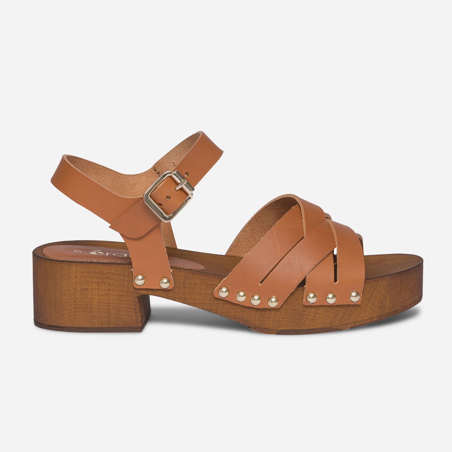 Sandale camel en cuir semelle bois Sandales Femme ERAM