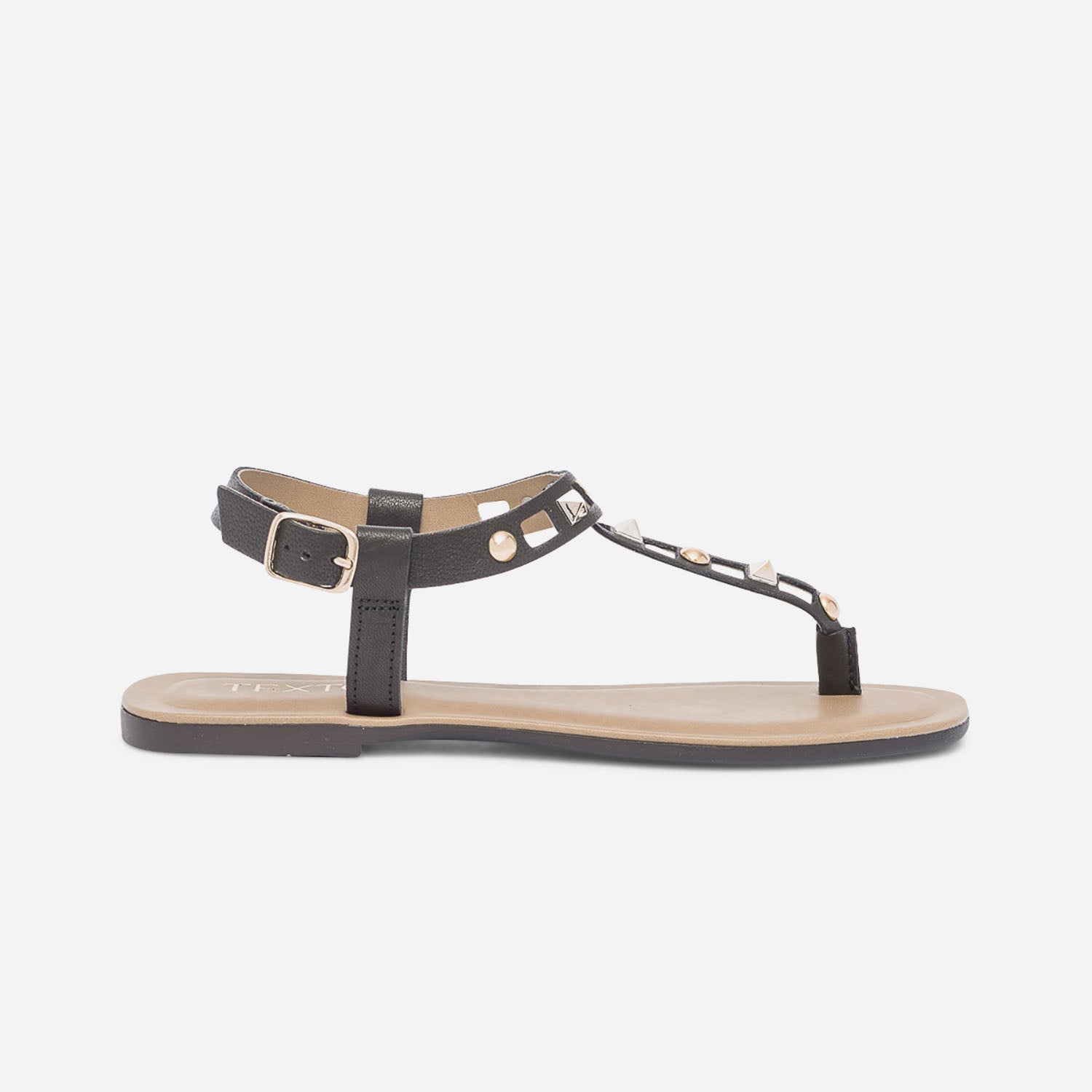 Sandale tong noire en cuir perfor et clout Sandales Femme ERAM