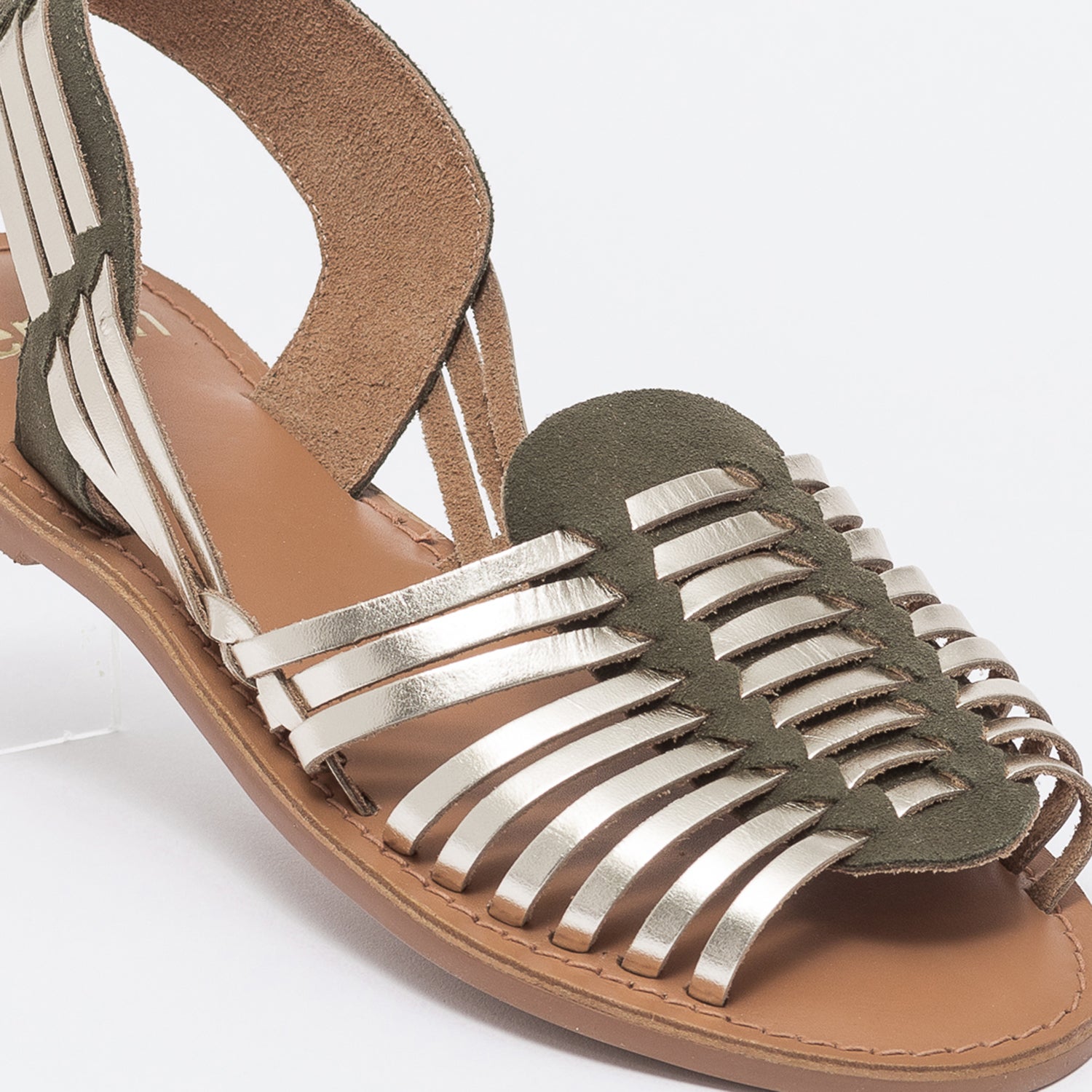 Sandale kaki et or multibride en cuir Sandales Femme ERAM